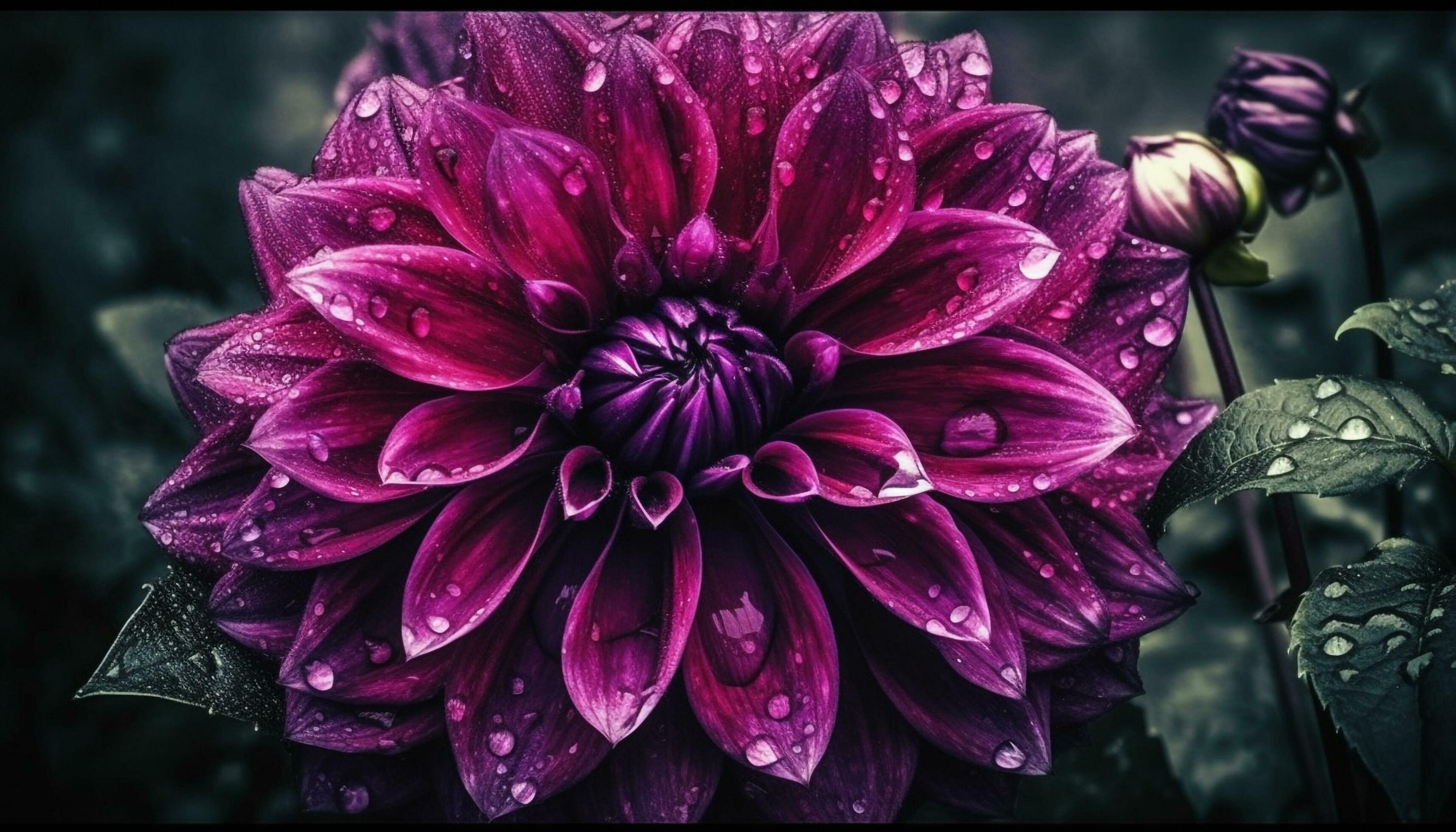 Freshness and beauty in nature a wet purple flower head generated by AI Stock Free