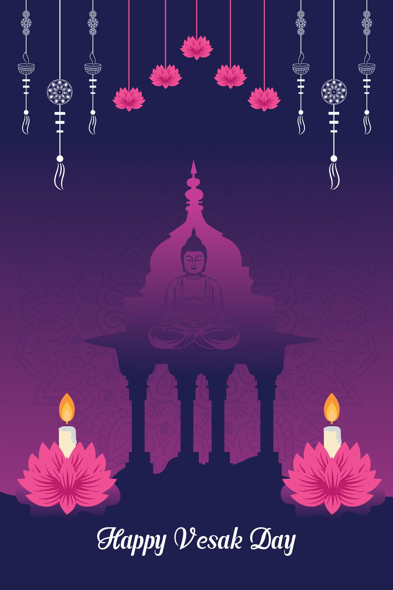 Flat vertical poster template for vesak day illustration festival celebration social media post and vesak day Banner Free Vector