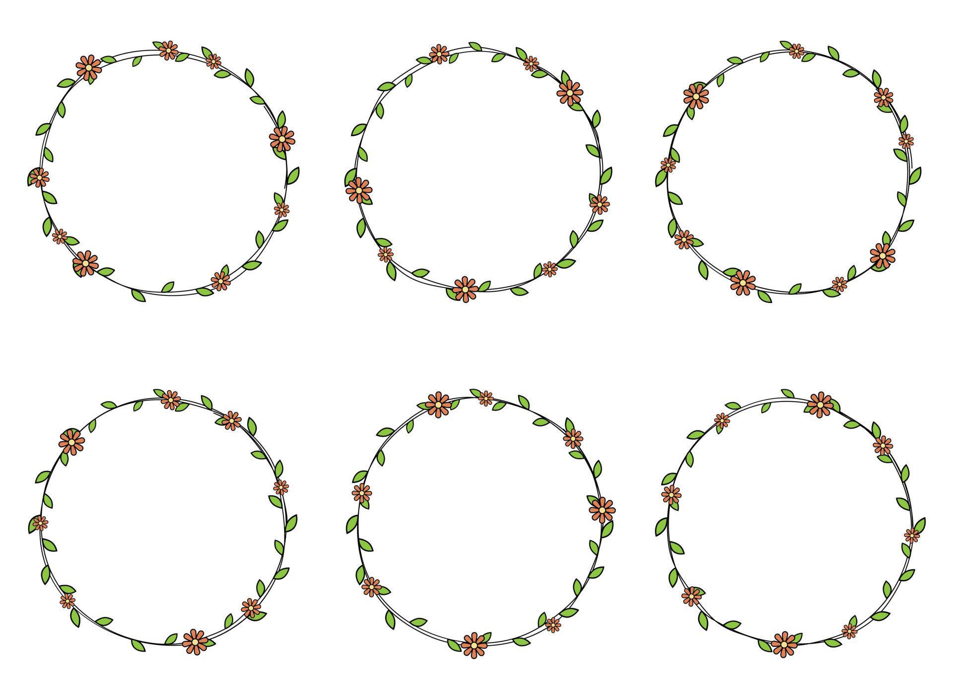 Hand drawn circle frame decoration element with leaves and flowers clip art Stock Free