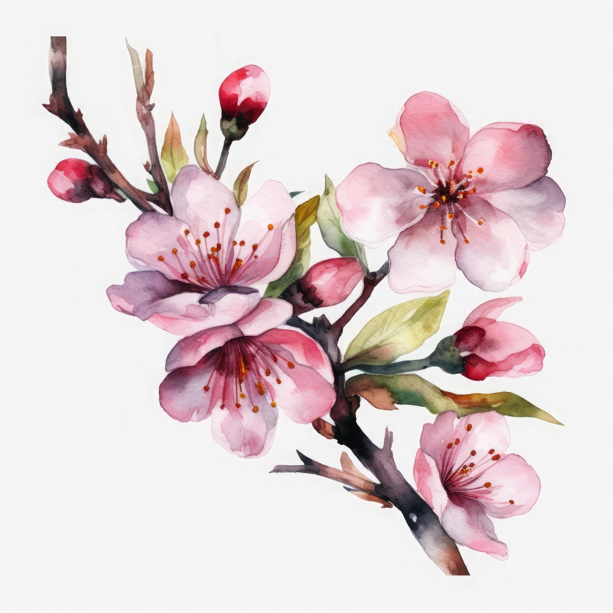 free cherry blossom flowers water color, pastel color with white background, generat ai Stock Free