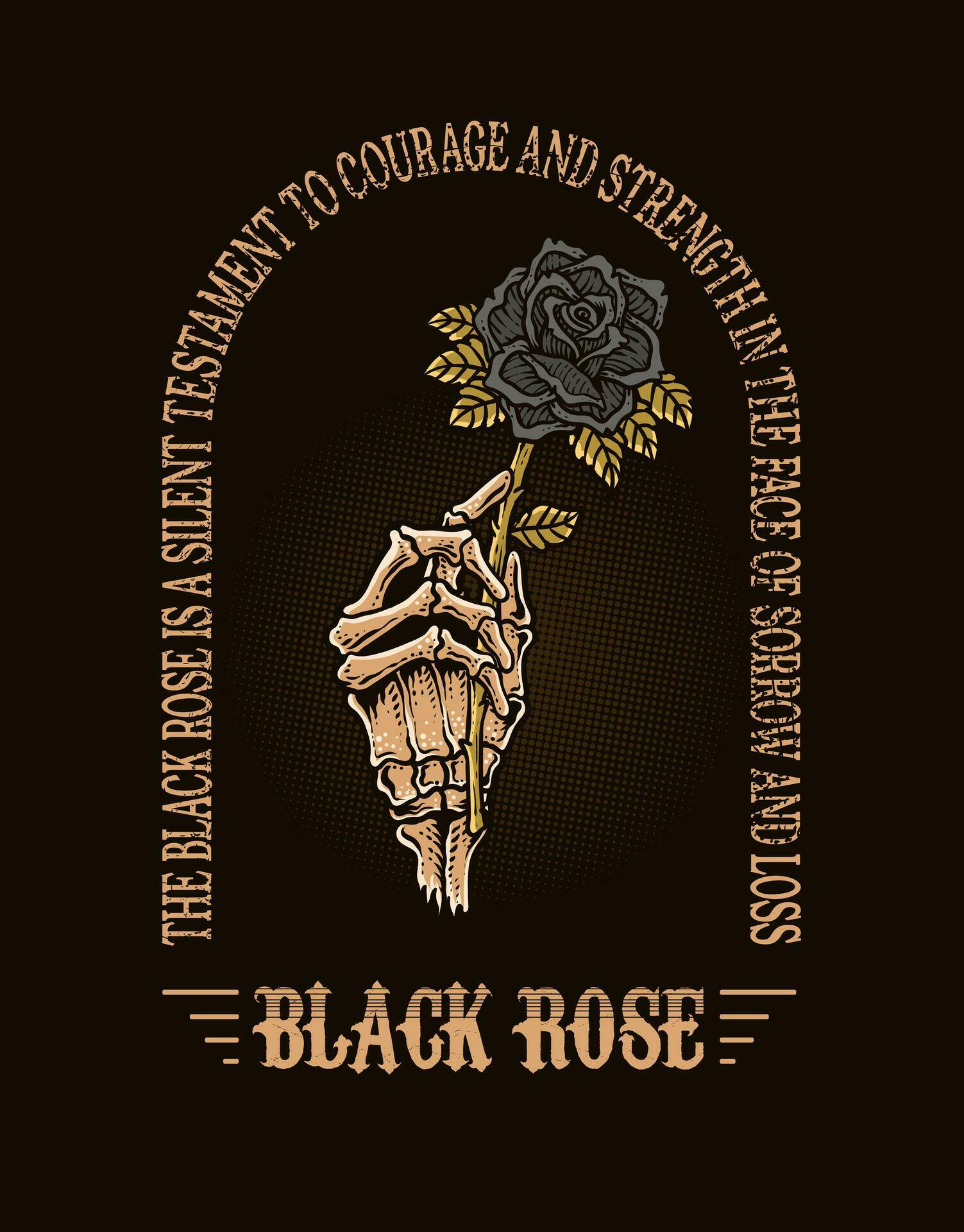 Illustration vintage skull hand holding black rose flower with quotes Stock Free