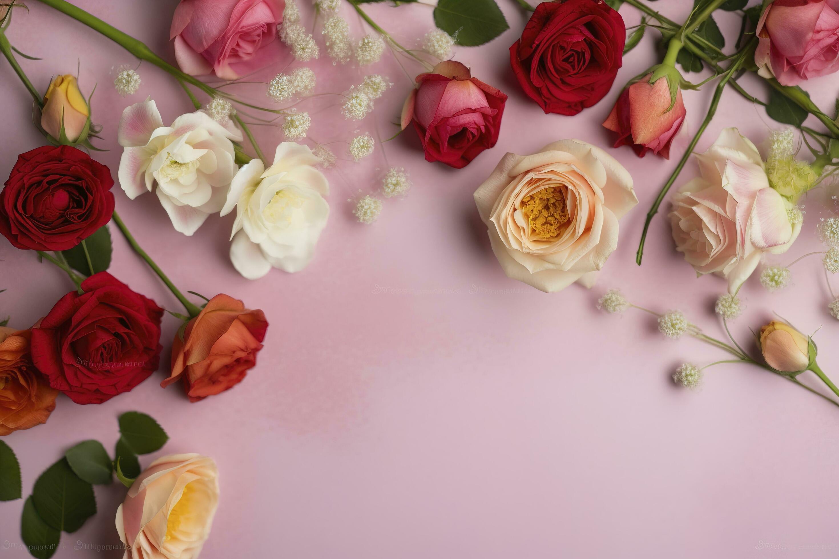 Roses Flower Arrangement, Copy Space, Flat Lay , generate ai Stock Free