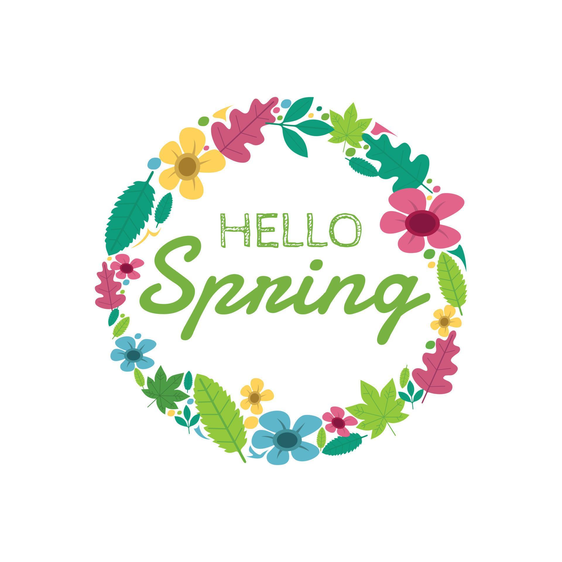 Hello spring lettering with flowers Stock Free