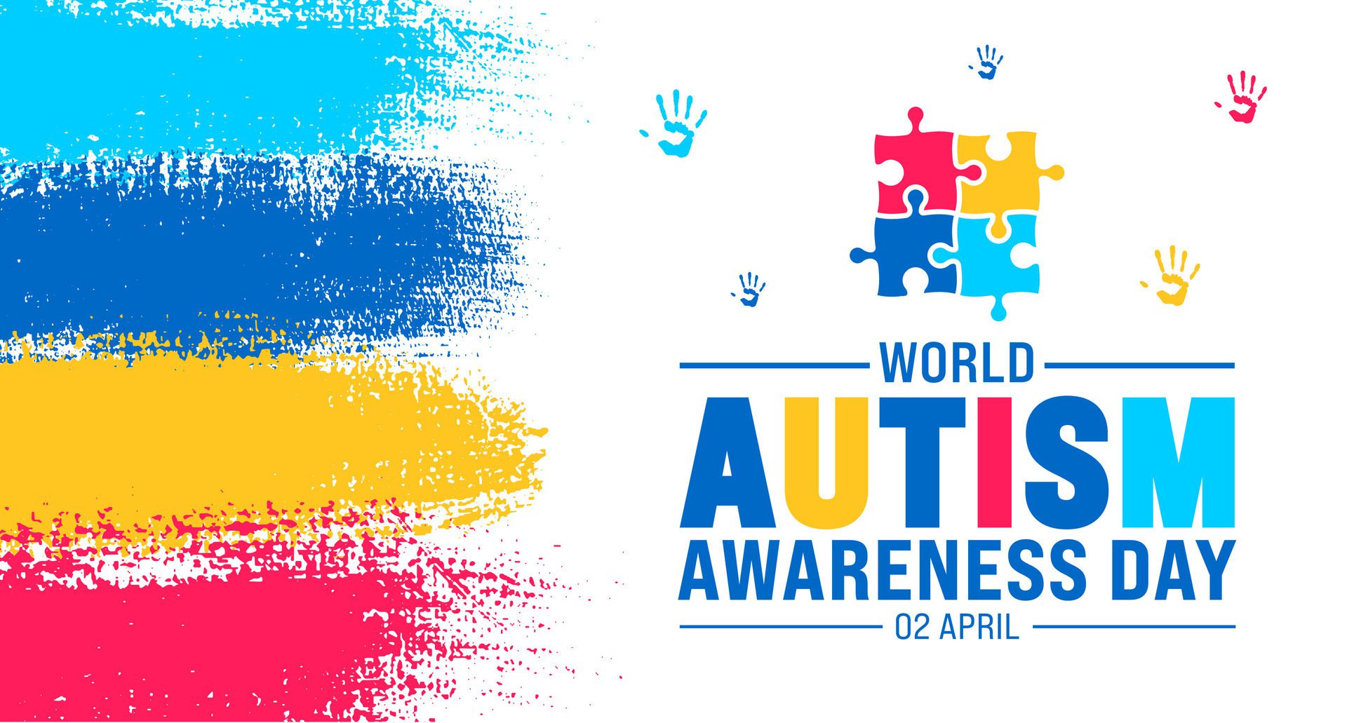 2 April world Autism Awareness Day colorful ink paint brush stroke texture with Puzzle piece banner or background design template. Free Vector