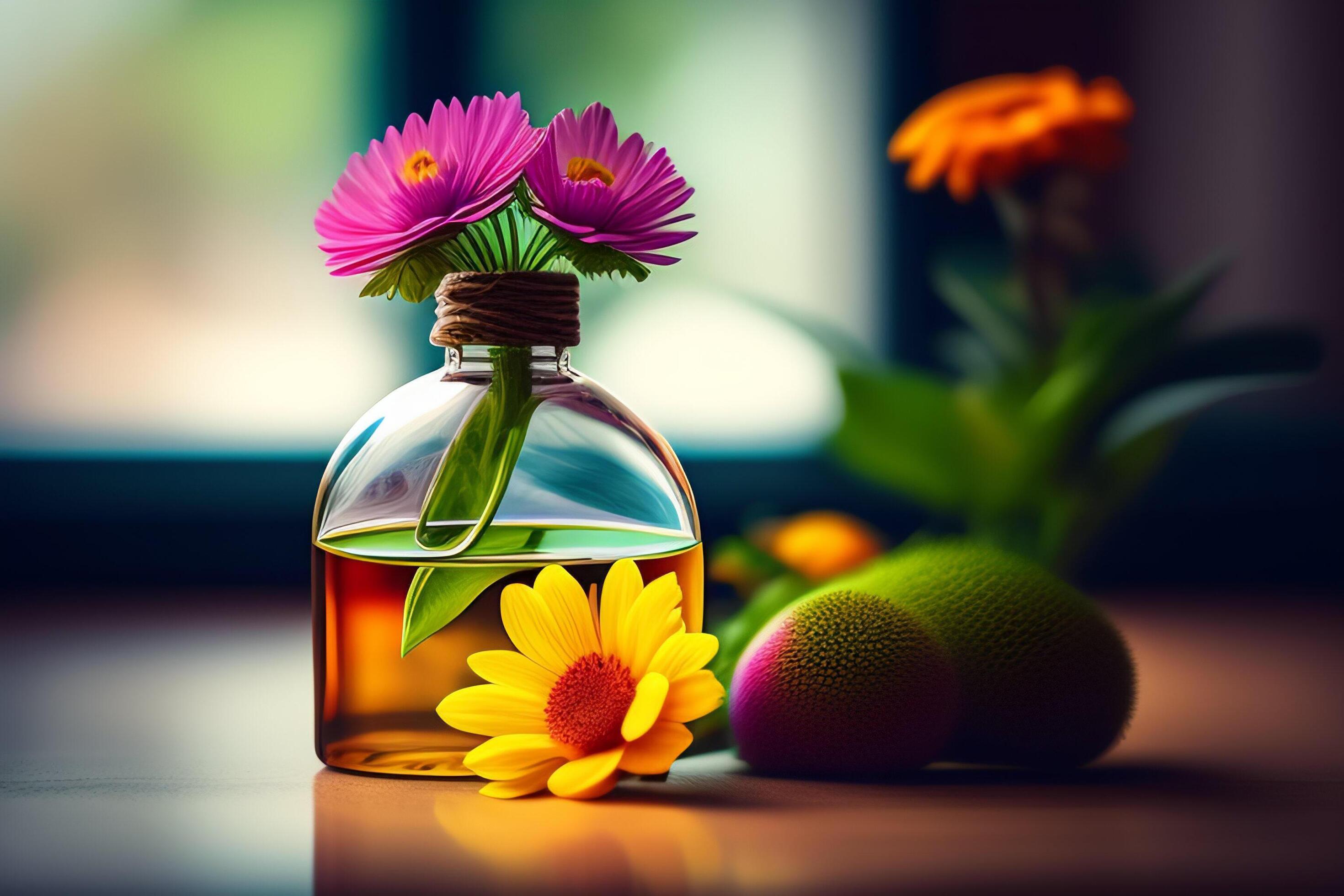 Gerbera flowers in vase adorned in beautiful colors vintage used as background Stock Free