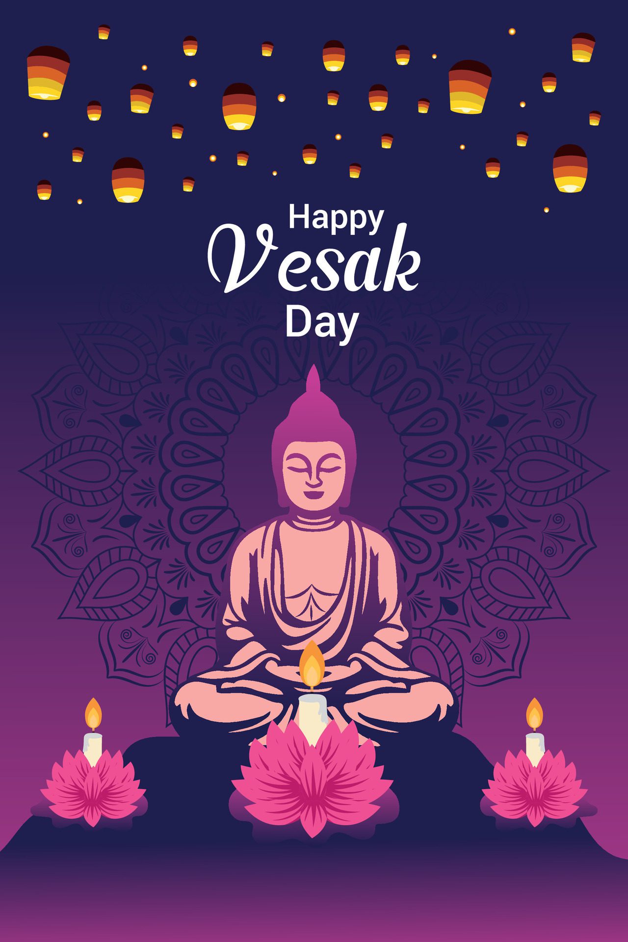 Flat vertical poster template for vesak day illustration festival celebration social media post and vesak day Banner Free Vector