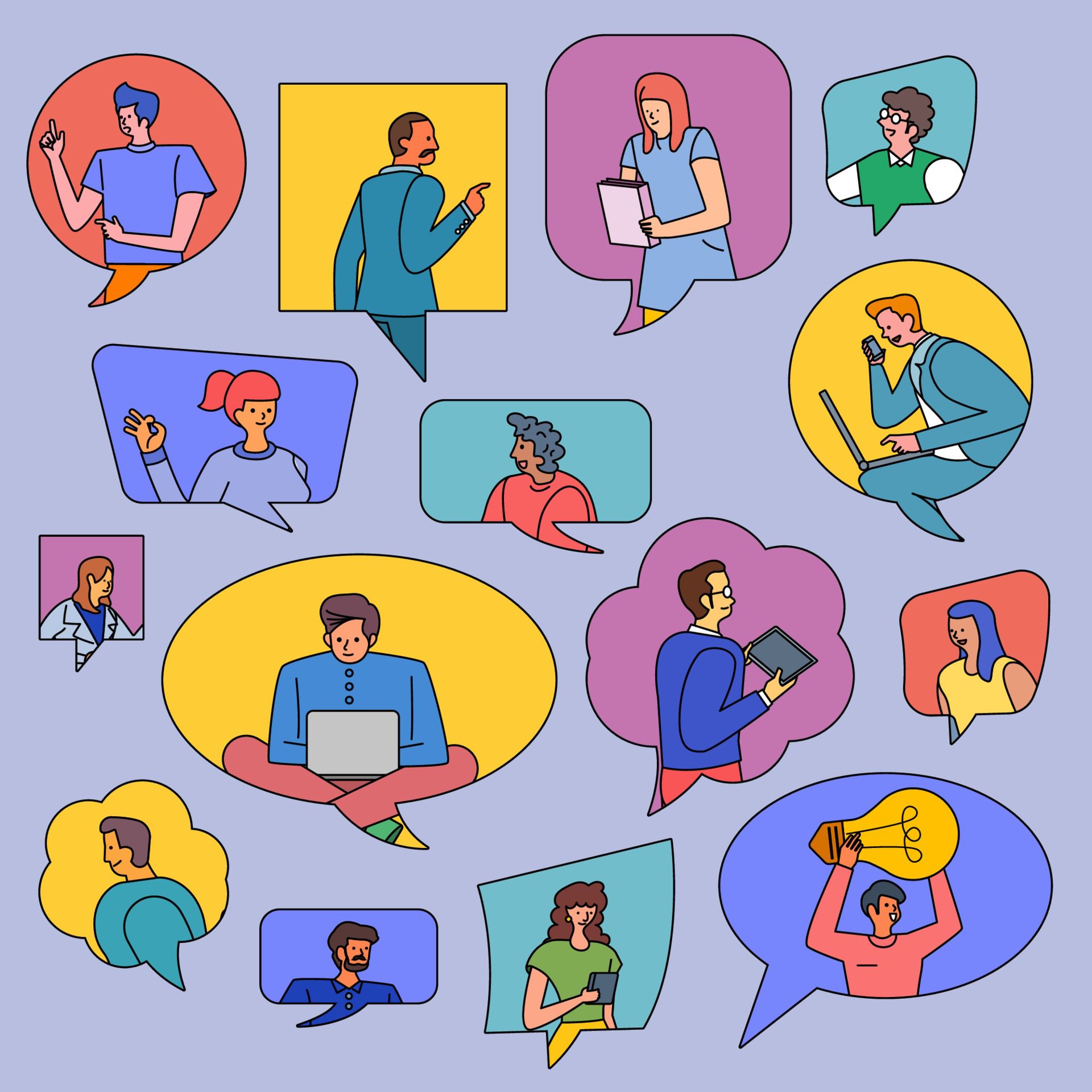 
									People connecting in chat balloons Free Vector