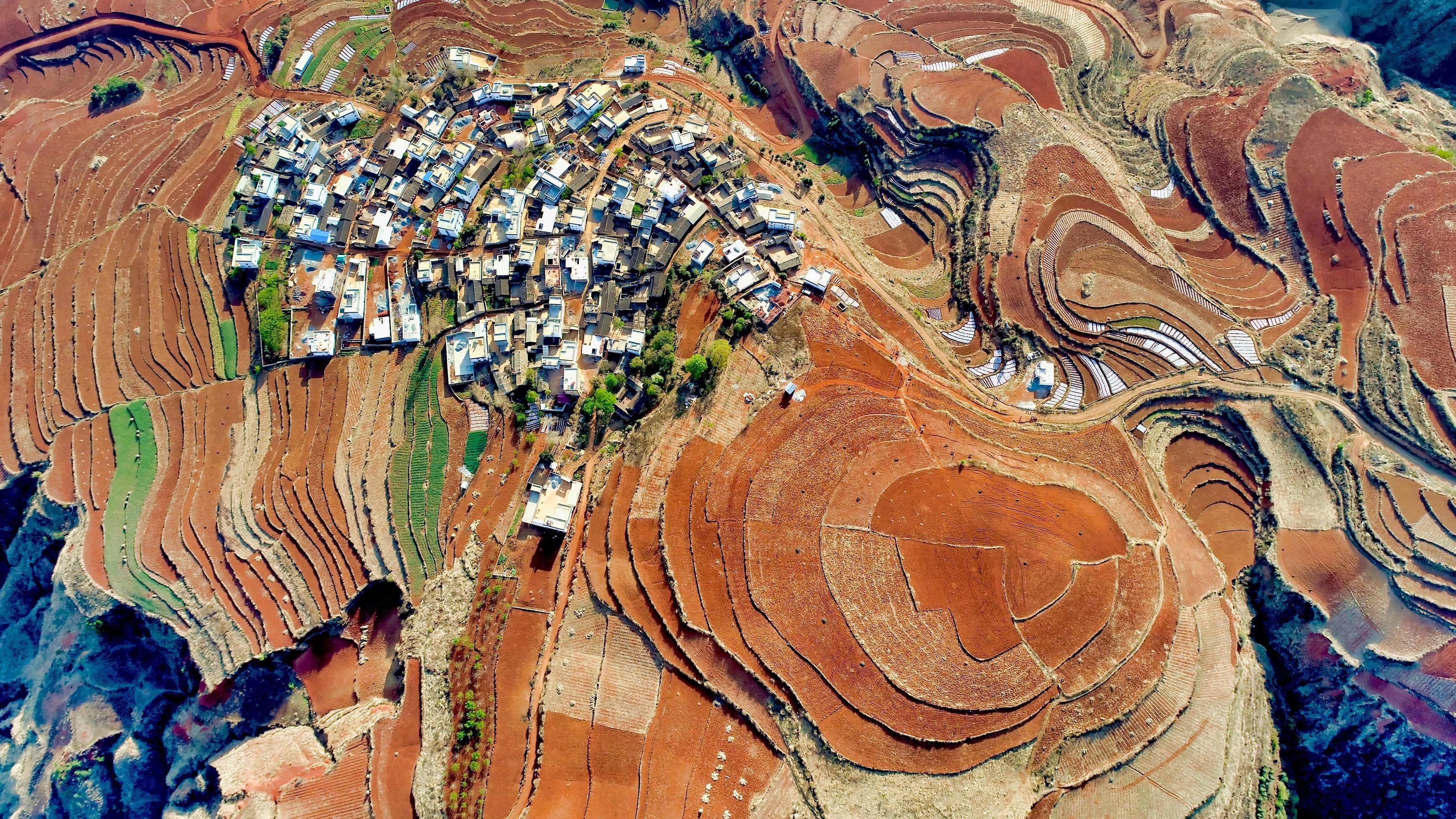 Aerial View of Dongchuan Red Land Stock Free