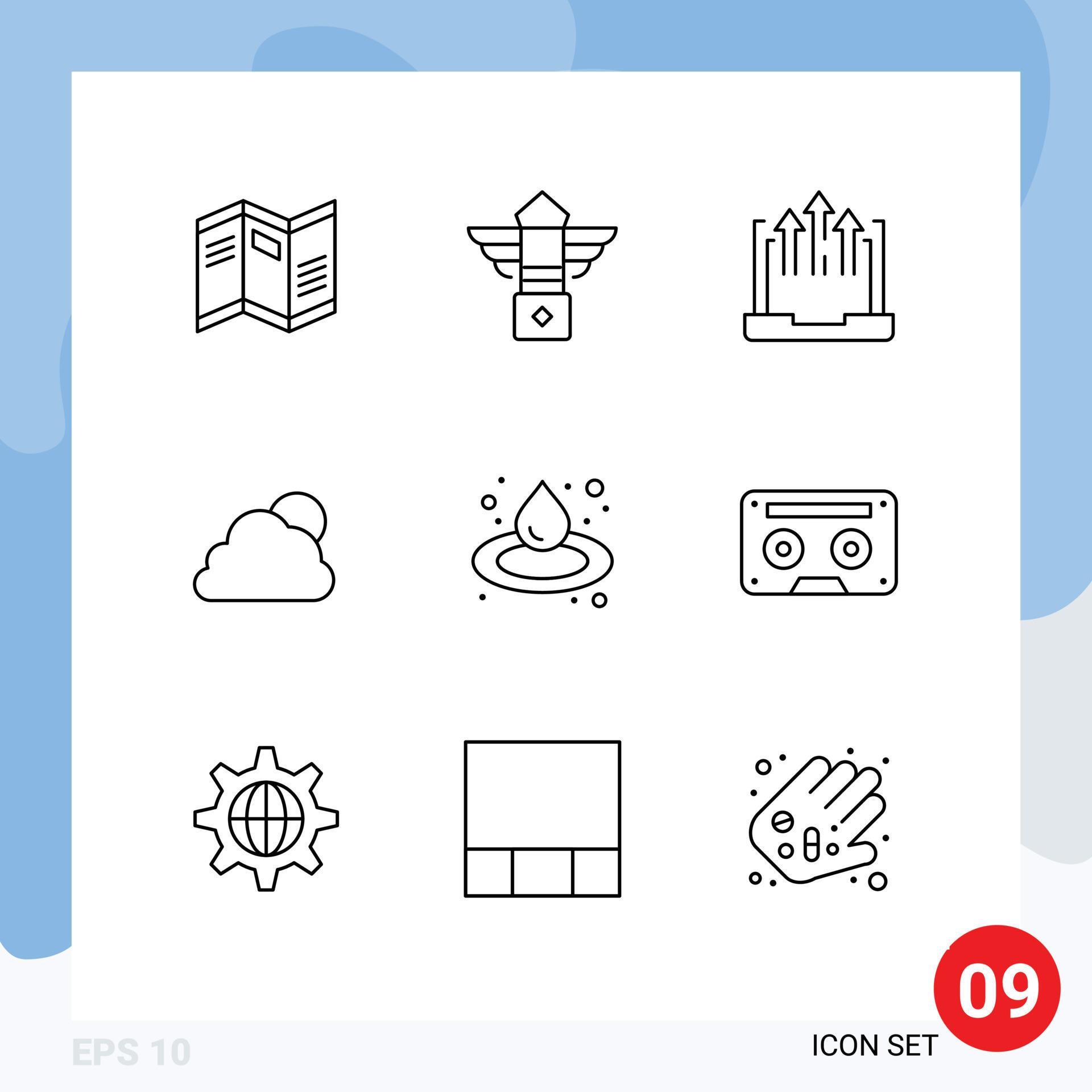 Editable Vector Line Pack of 9 Simple Outlines of oil sun arrow cloud report Editable Vector Design Elements Stock Free