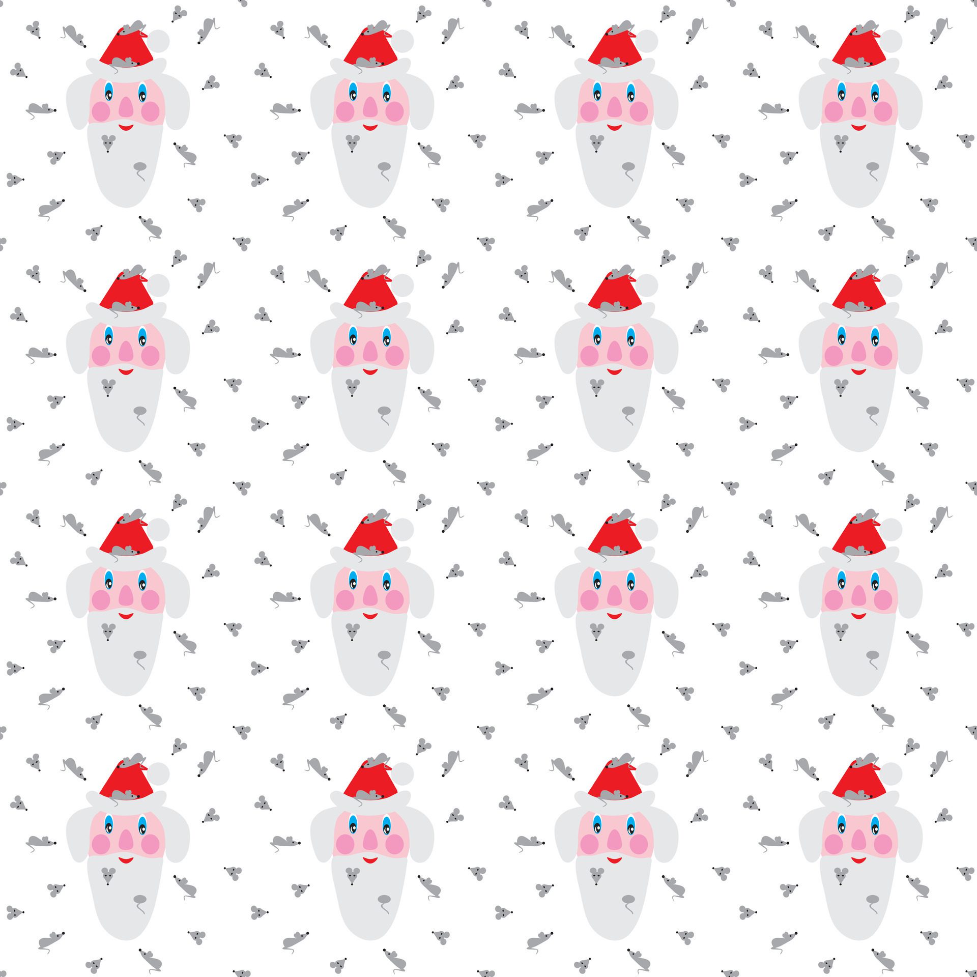 Santa Claus with mice in his beard. Seamless pattern. illustration . Free Vector