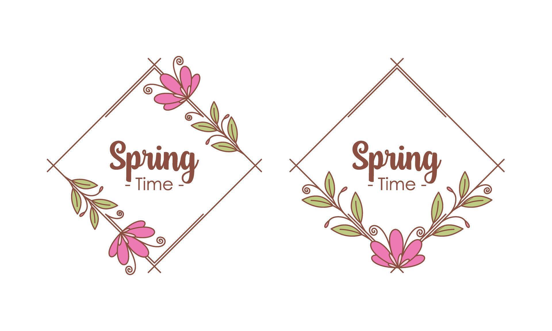 Spring Time Doodle Floral Frames with Fresh Flower Vintage Concept Stock Free