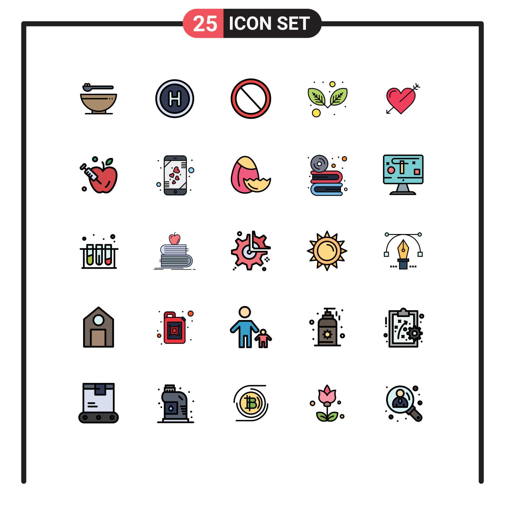 Universal Icon Symbols Group of 25 Modern Filled line Flat Colors of love arrow no heart nature Editable Vector Design Elements Stock Free