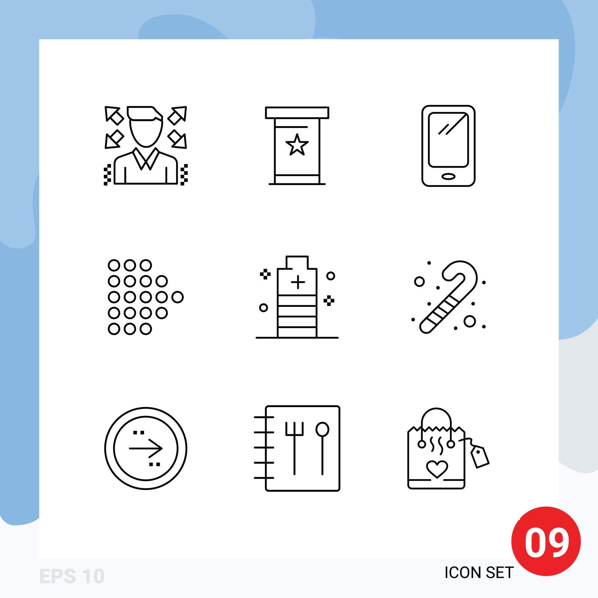 Modern Set of 9 Outlines and symbols such as essential battery smart phone dotted arrow Editable Vector Design Elements Stock Free