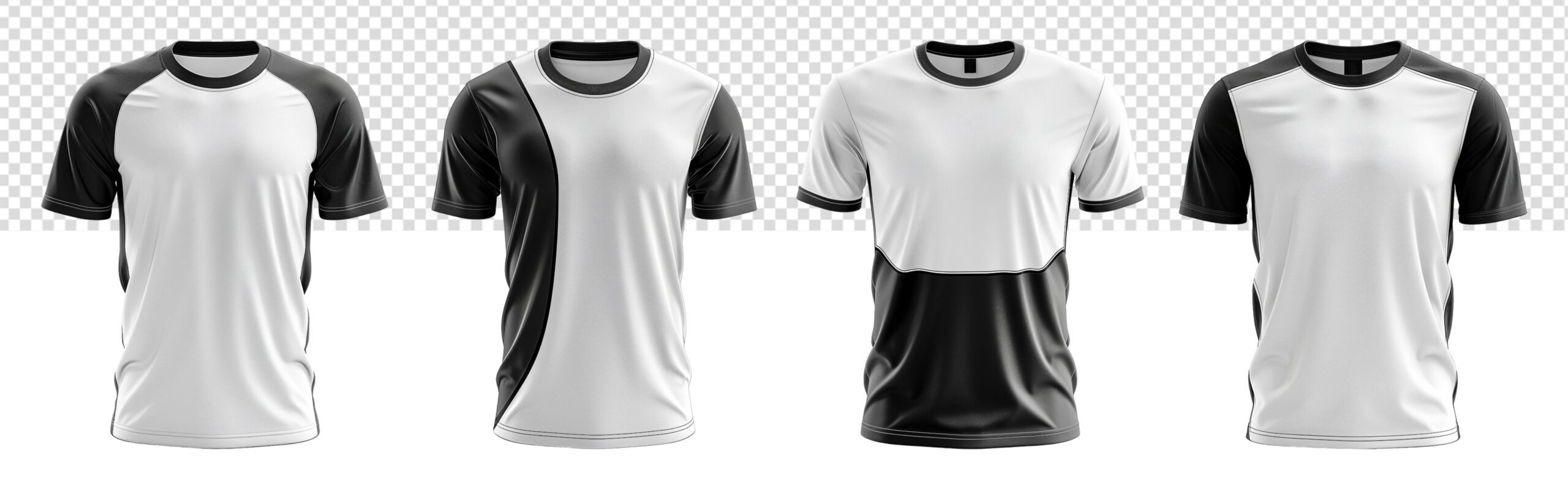 black and white men’s t-shirt mockup template set with front view, generated ai Free Photo