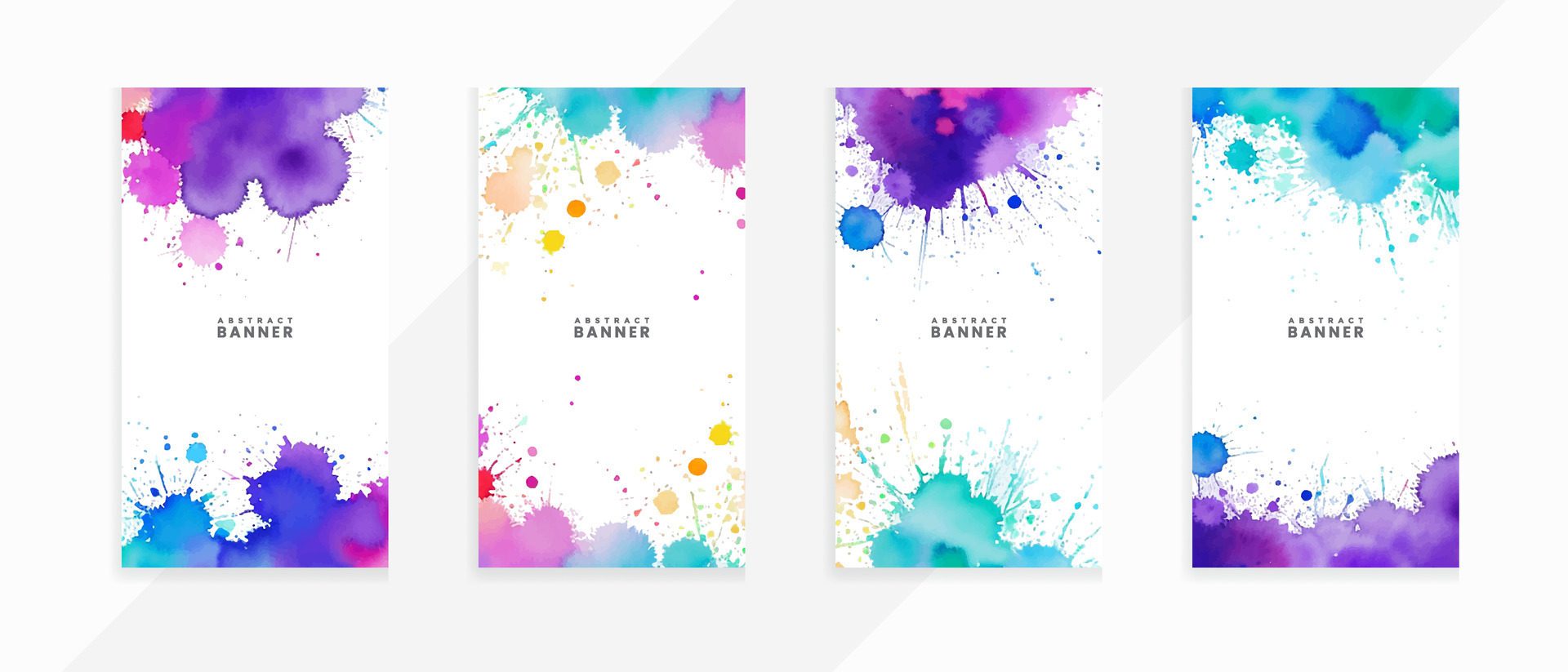 Abstract colorful watercolor paint cloud texture banner set Free Vector