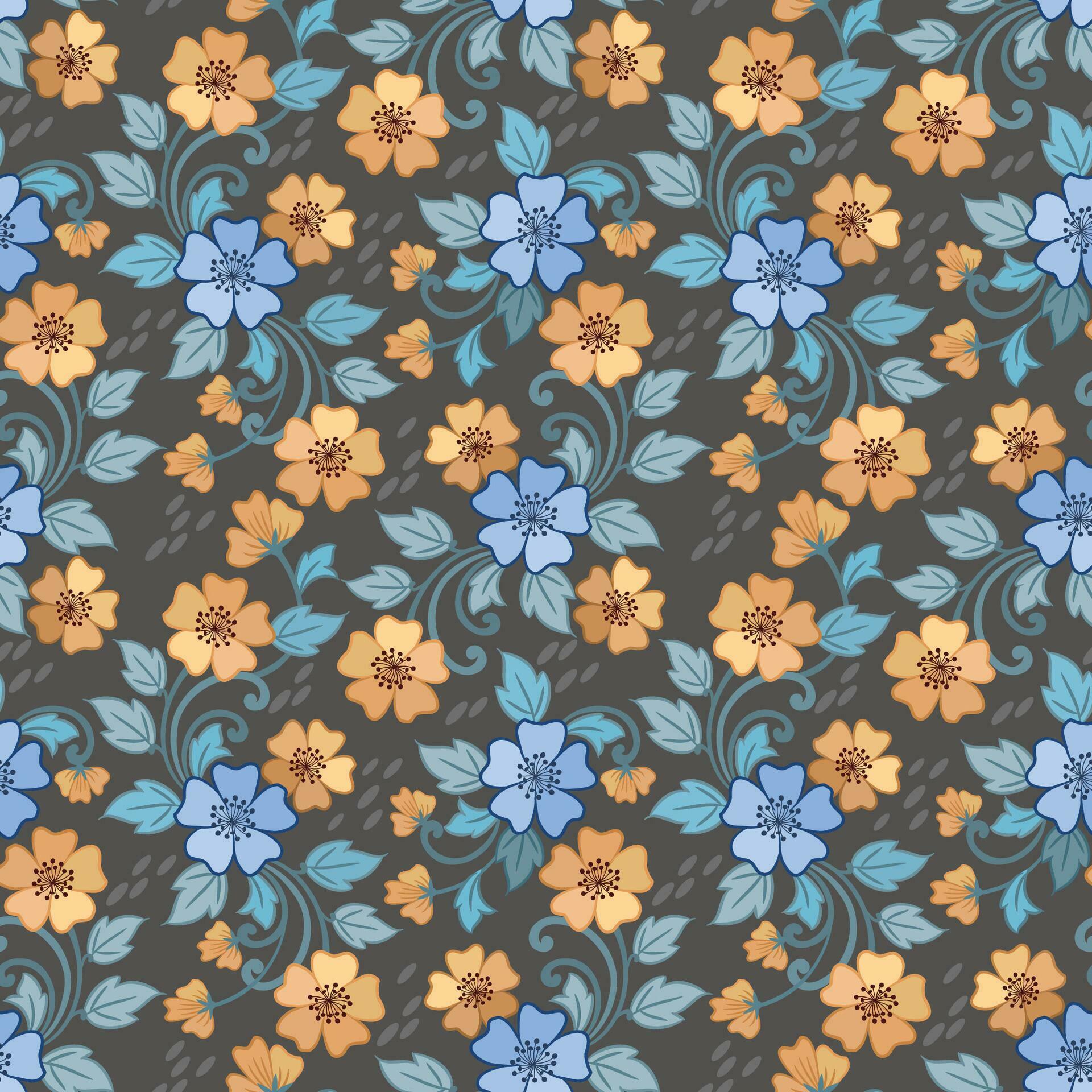 Cute small yellow and blue flowers with green leaf seamless pattern. Stock Free