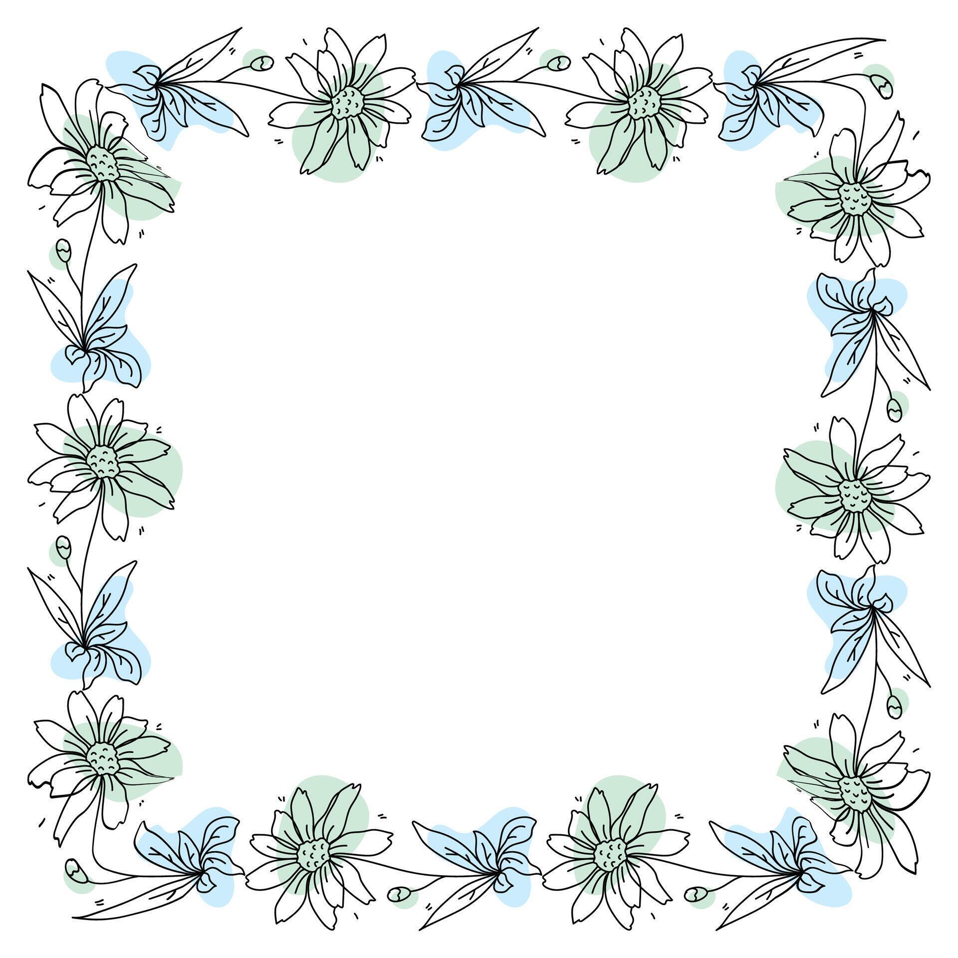 Hand drawn flowers wreath frame on white background Stock Free