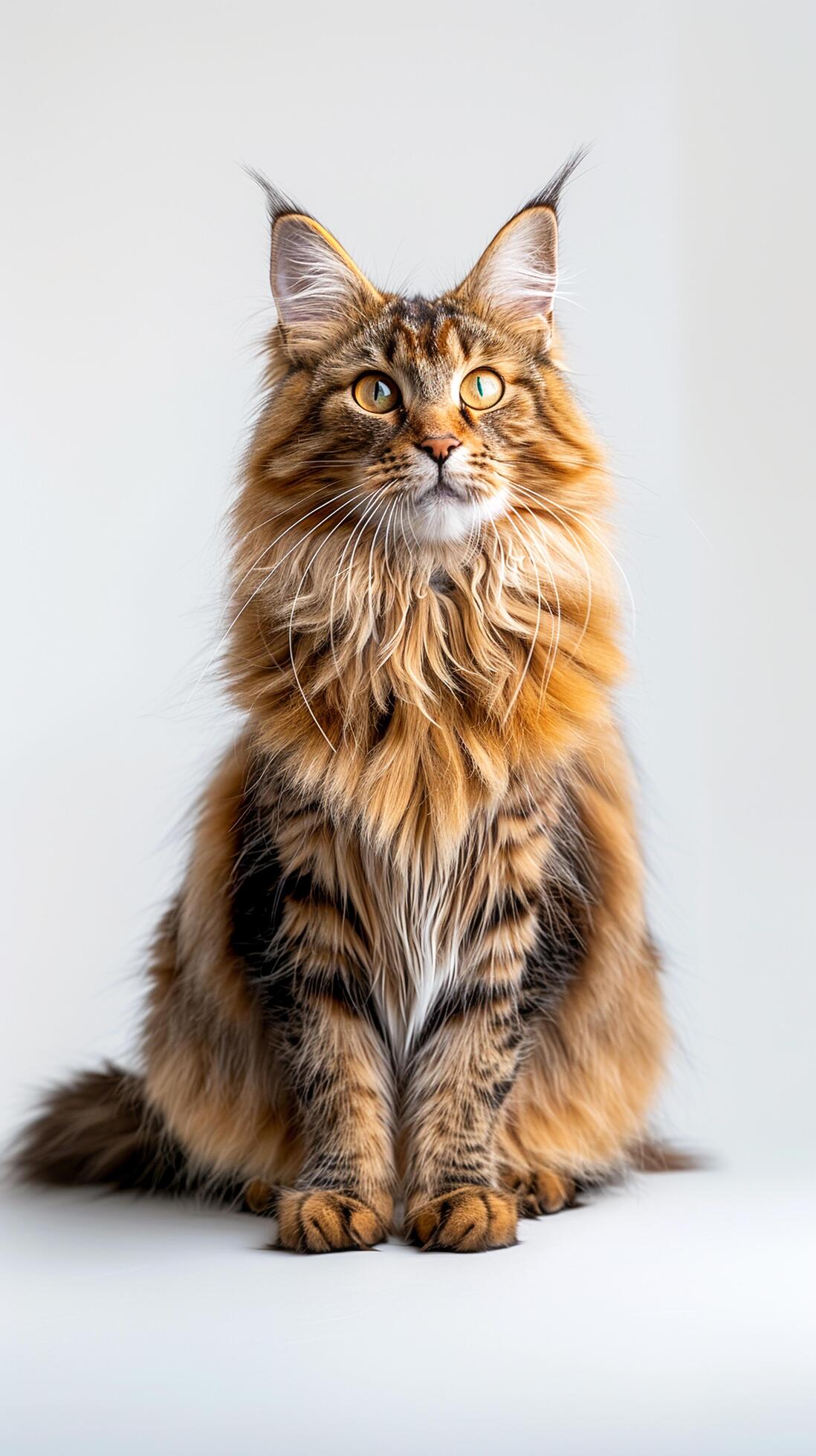 Portrait of a Maine Coon cat full body against a white background. Stock Free