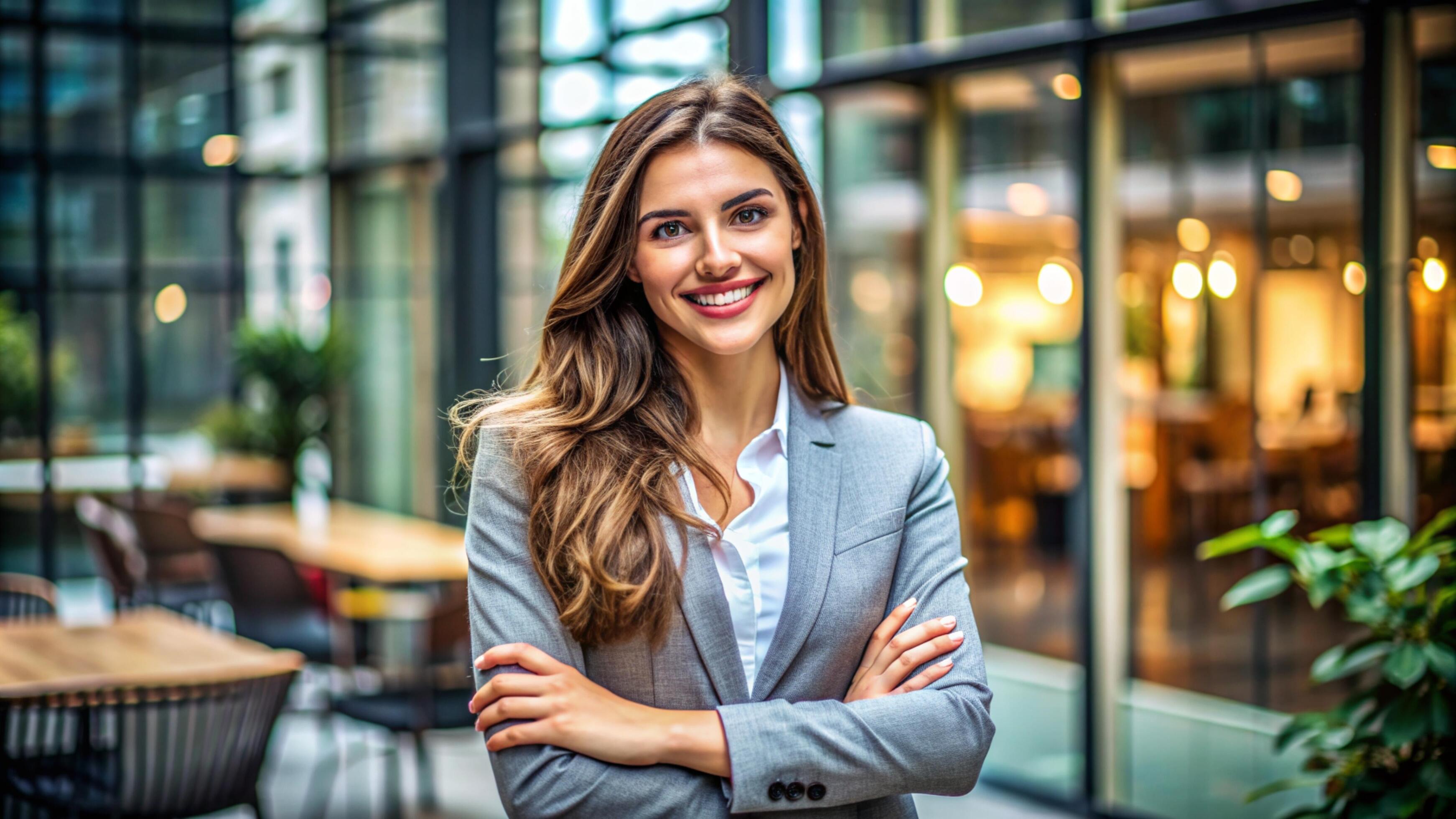 A Young happy pretty smiling professional business woman Stock Free