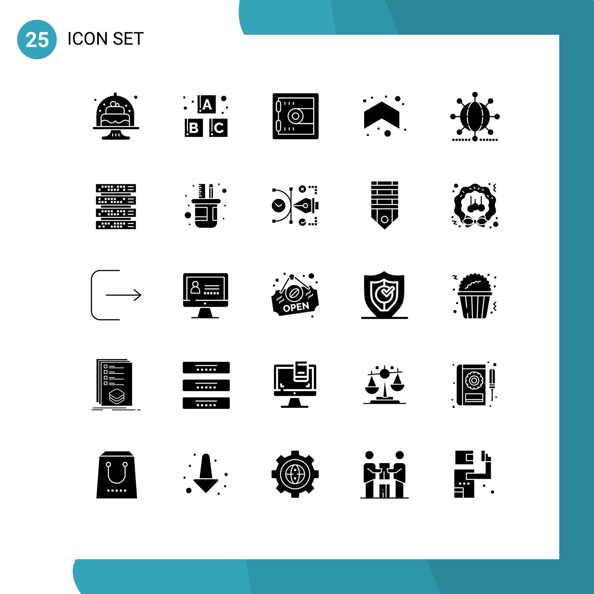 Pictogram Set of 25 Simple Solid Glyphs of network globe locker direction arrows Editable Vector Design Elements Stock Free