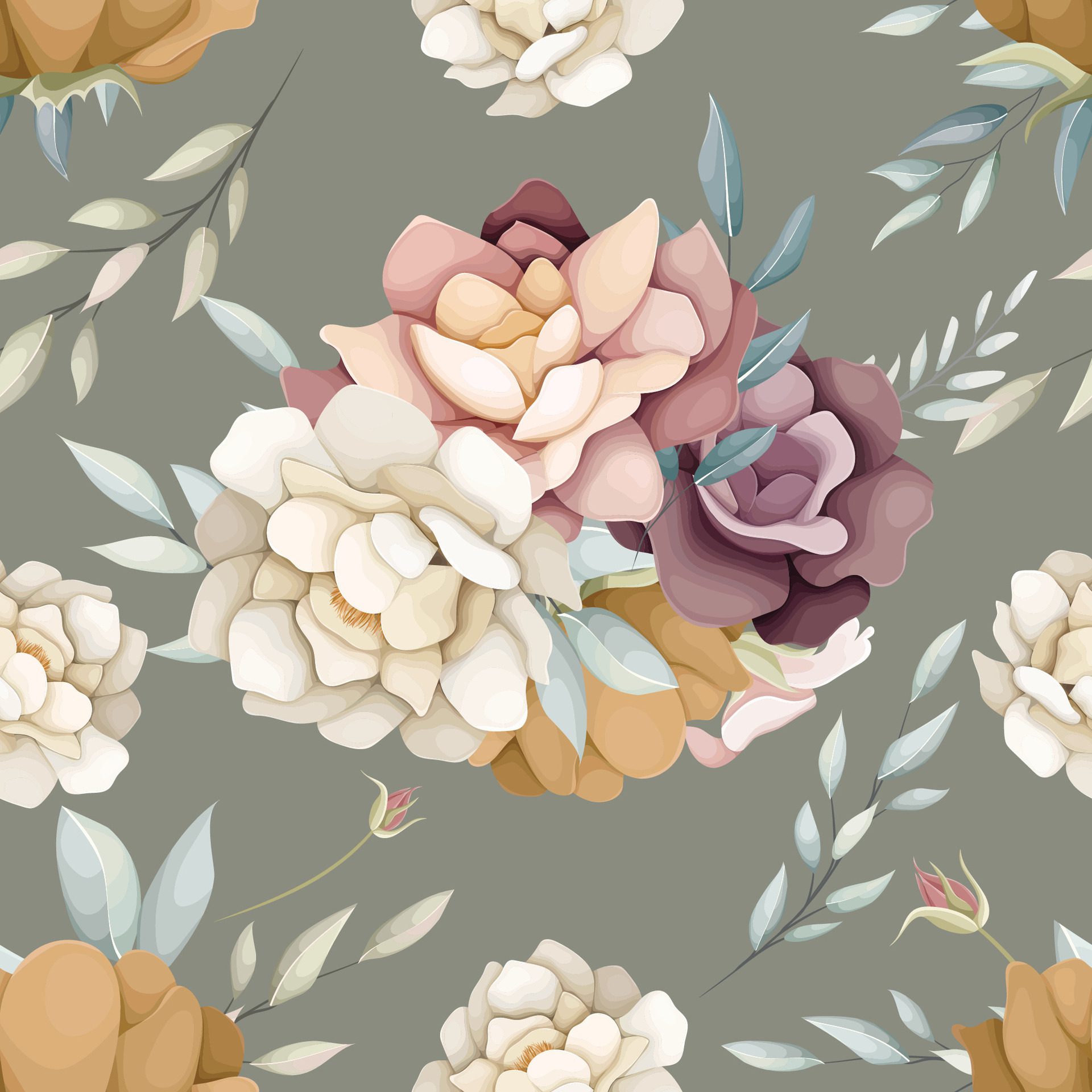 beautiful hand drawn seamless pattern flower and leaves Free Vector