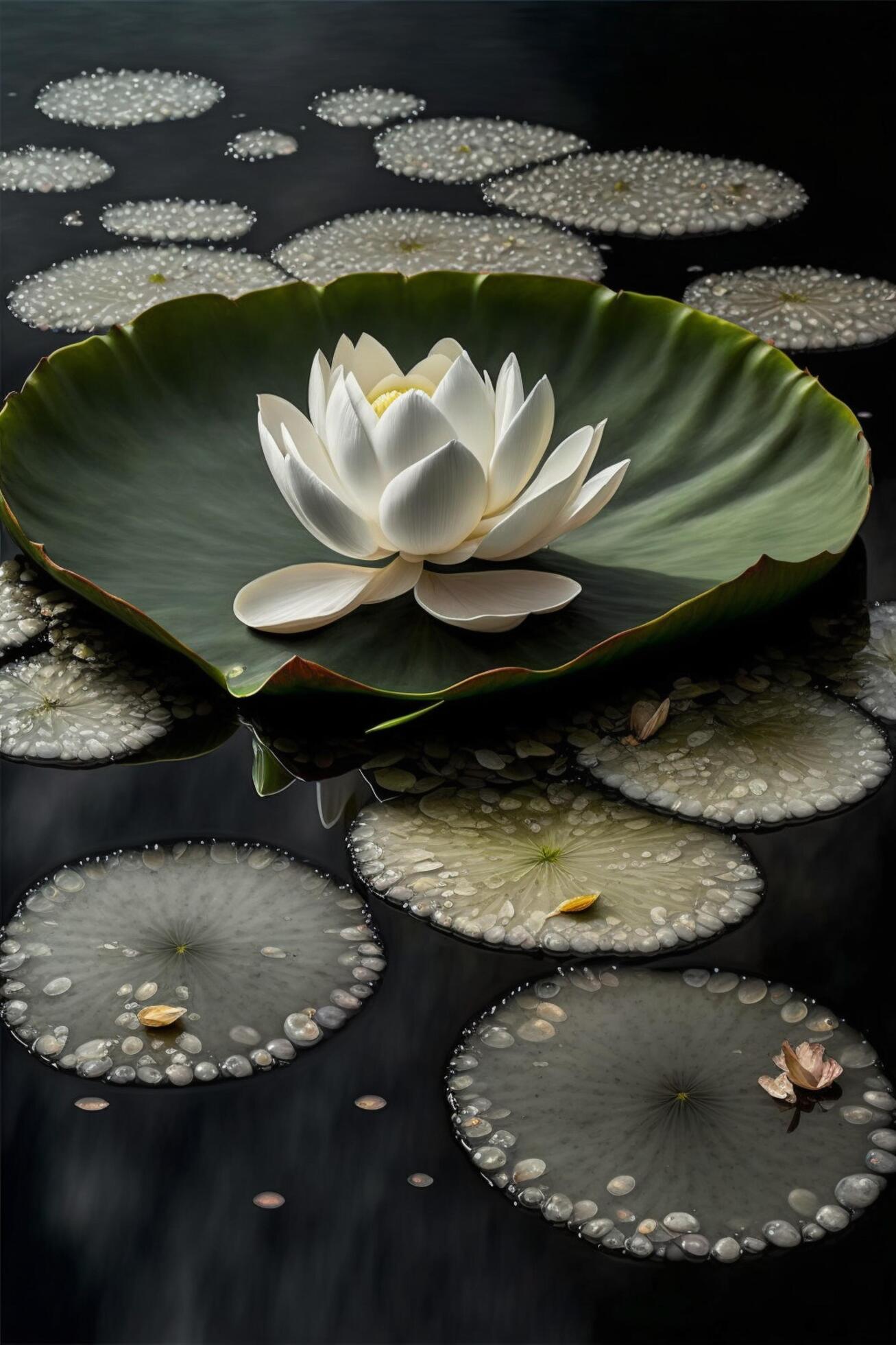 white flower sitting on top of a green leaf. . Stock Free