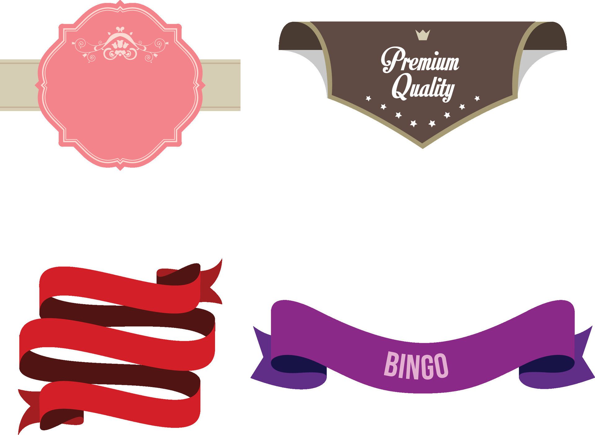 Beautiful Ribbons Banner, Tags and Bows Collection Set Design EPS Template. Free Vector