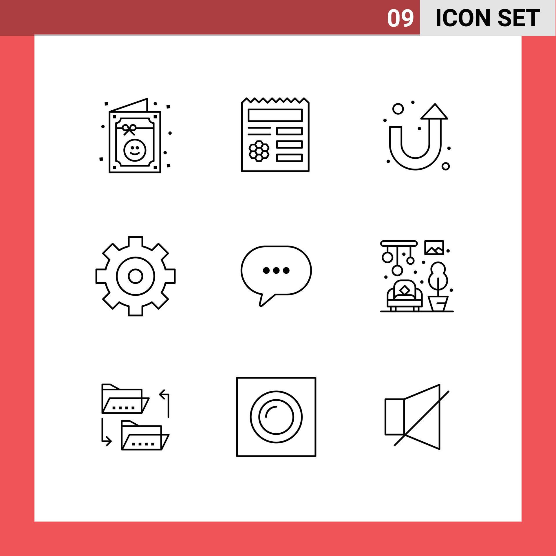 Modern Set of 9 Outlines and symbols such as bubble comment arrow chat gear Editable Vector Design Elements Stock Free