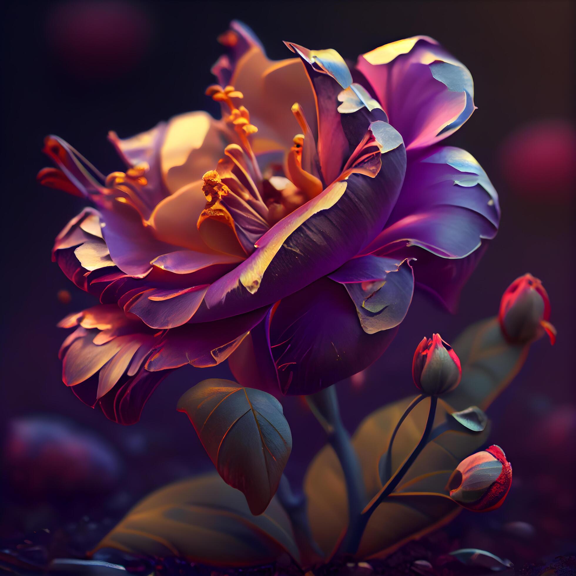 3d illustration of a beautiful bouquet of flowers on a dark background, Image Stock Free