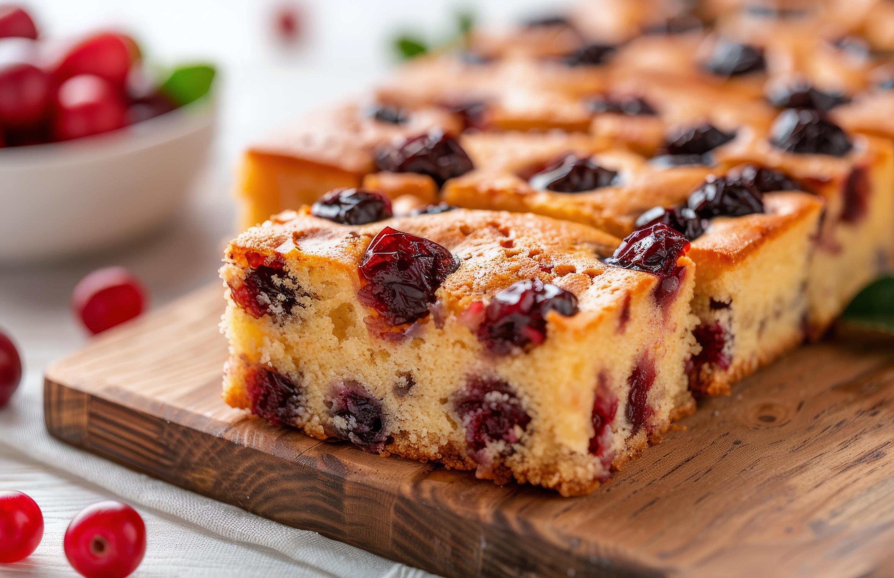 Cranberry Cake on a Wooden Board Stock Free