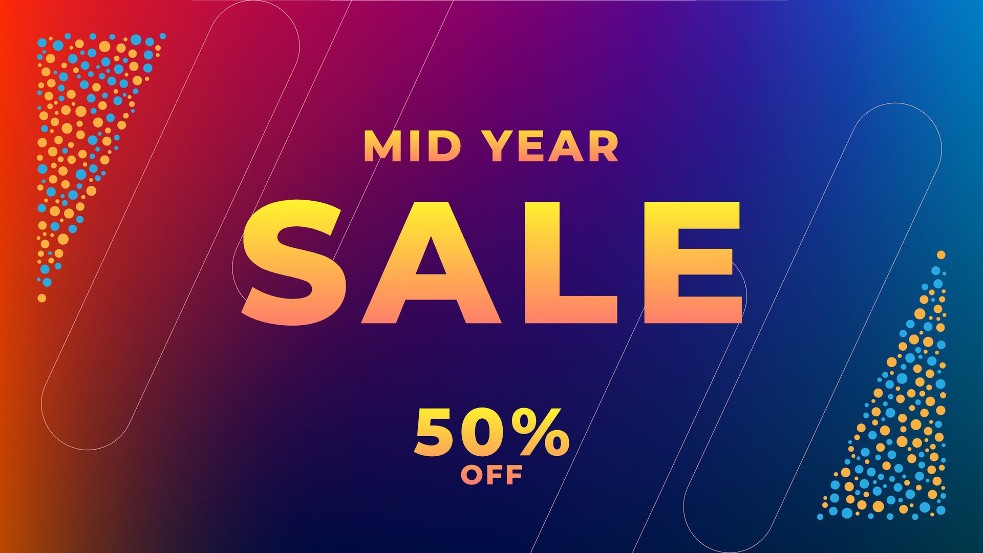 MID YEAR SALE OFFERS AND PROMOTION TEMPLATE BANNER DESIGN.COLORFUL GRADIENT COLOR BACKGROUND VECTOR. GOOD FOR SOCIAL MEDIA POST, COVER , POSTER Free Vector