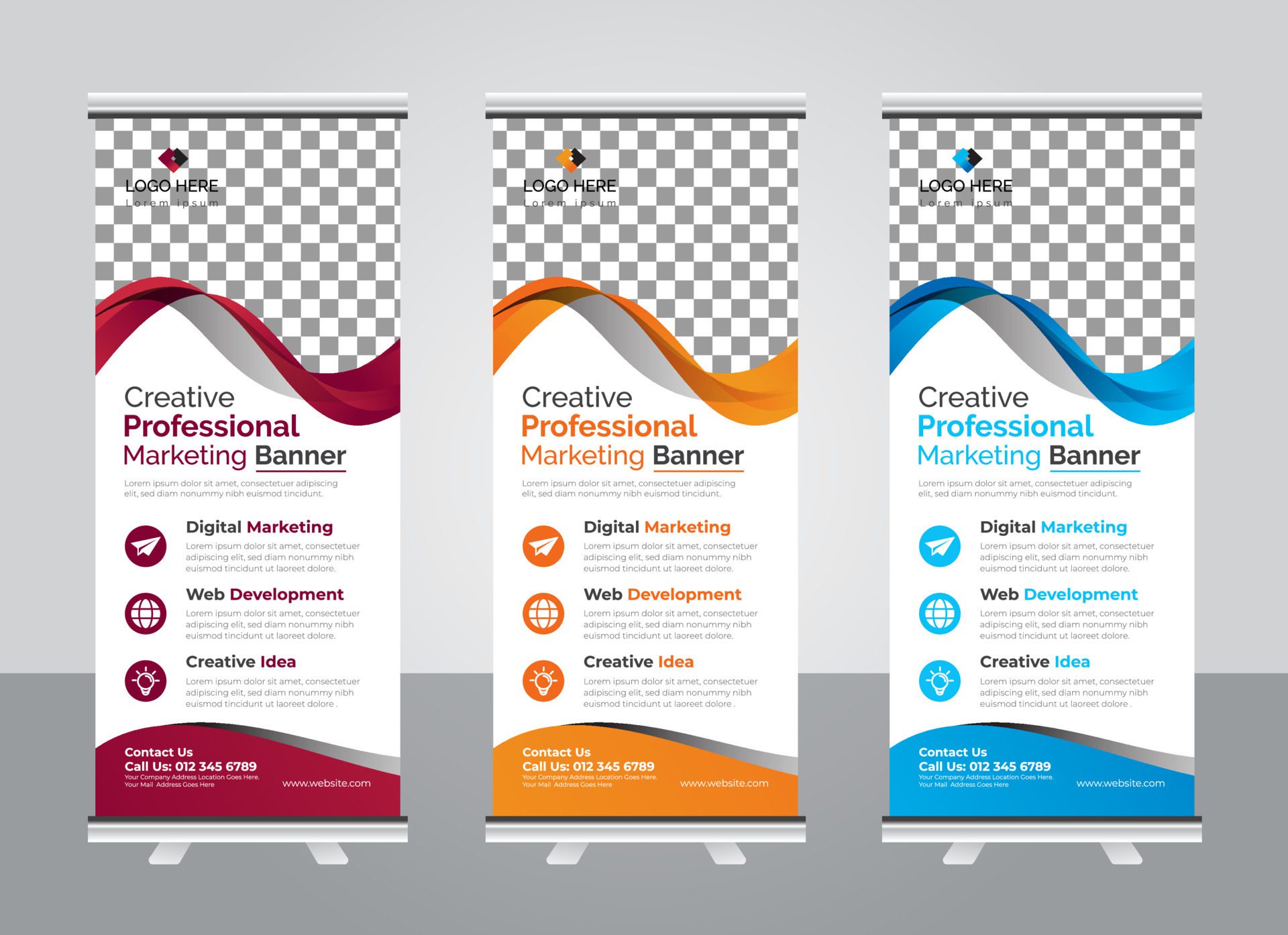 Corporate colorful roll up banner design template Free Vector