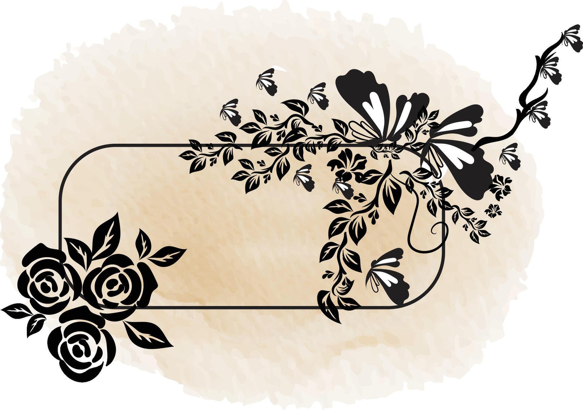 realistic hand drawn flowers with blank banner Stock Free