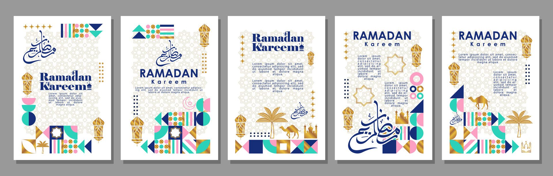 Islamic greeting card set template with ramadan for wallpaper design Poster, media banner Free Vector