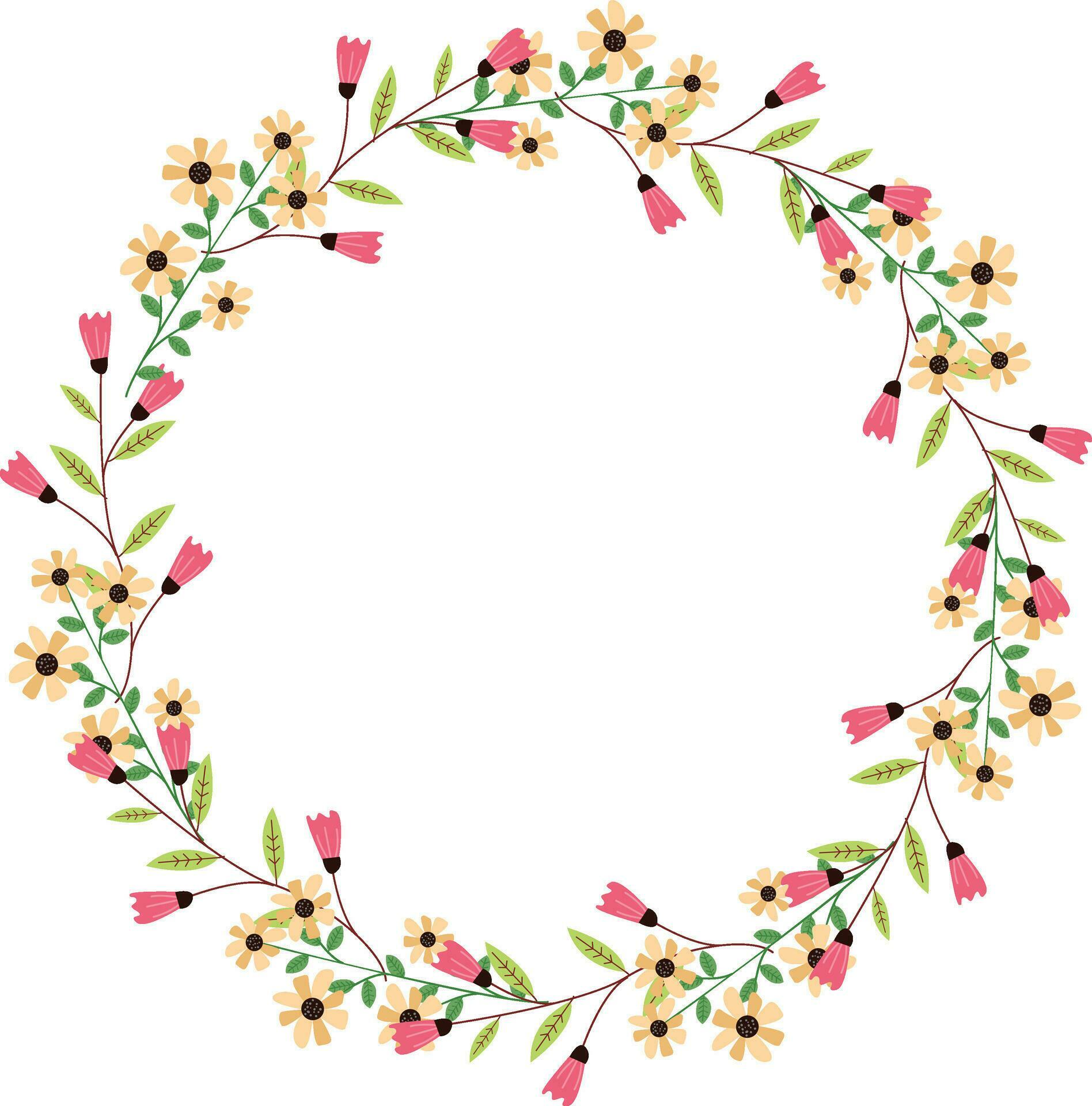 Beautiful round frame with wild flowers. Flat style. for decoration of invitations, greeting cards, print design Stock Free