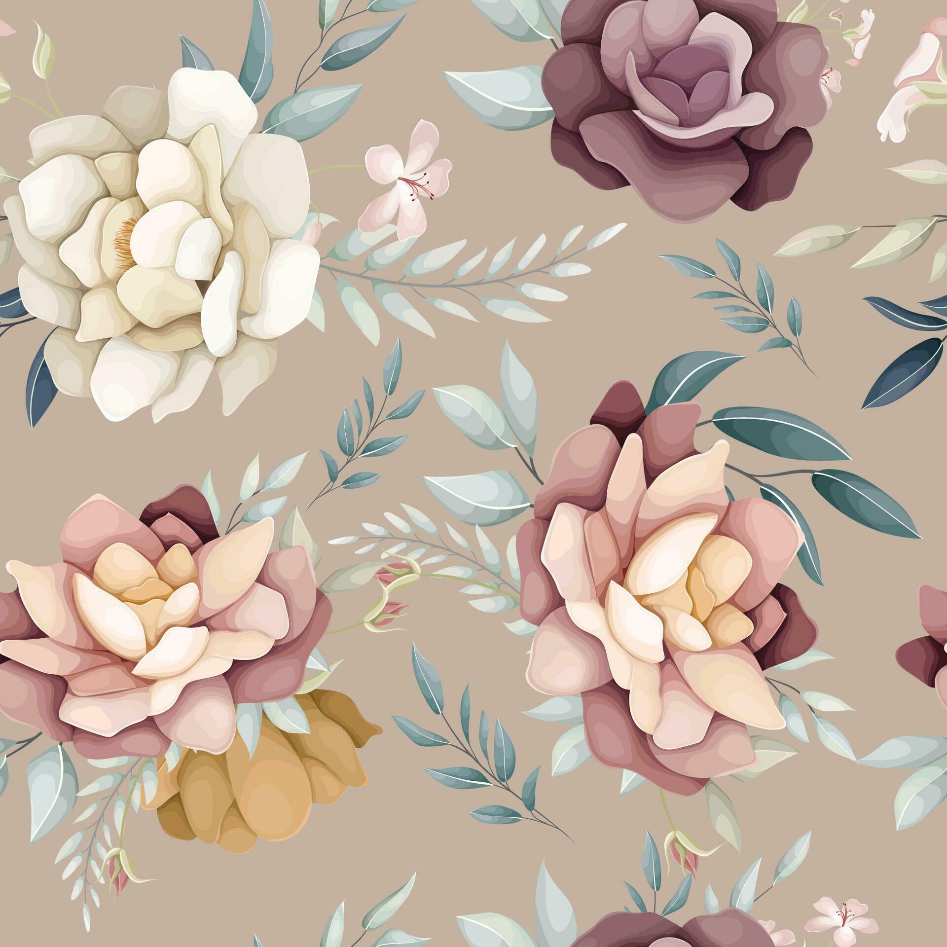 beautiful hand drawn seamless pattern flower and leaves Stock Free