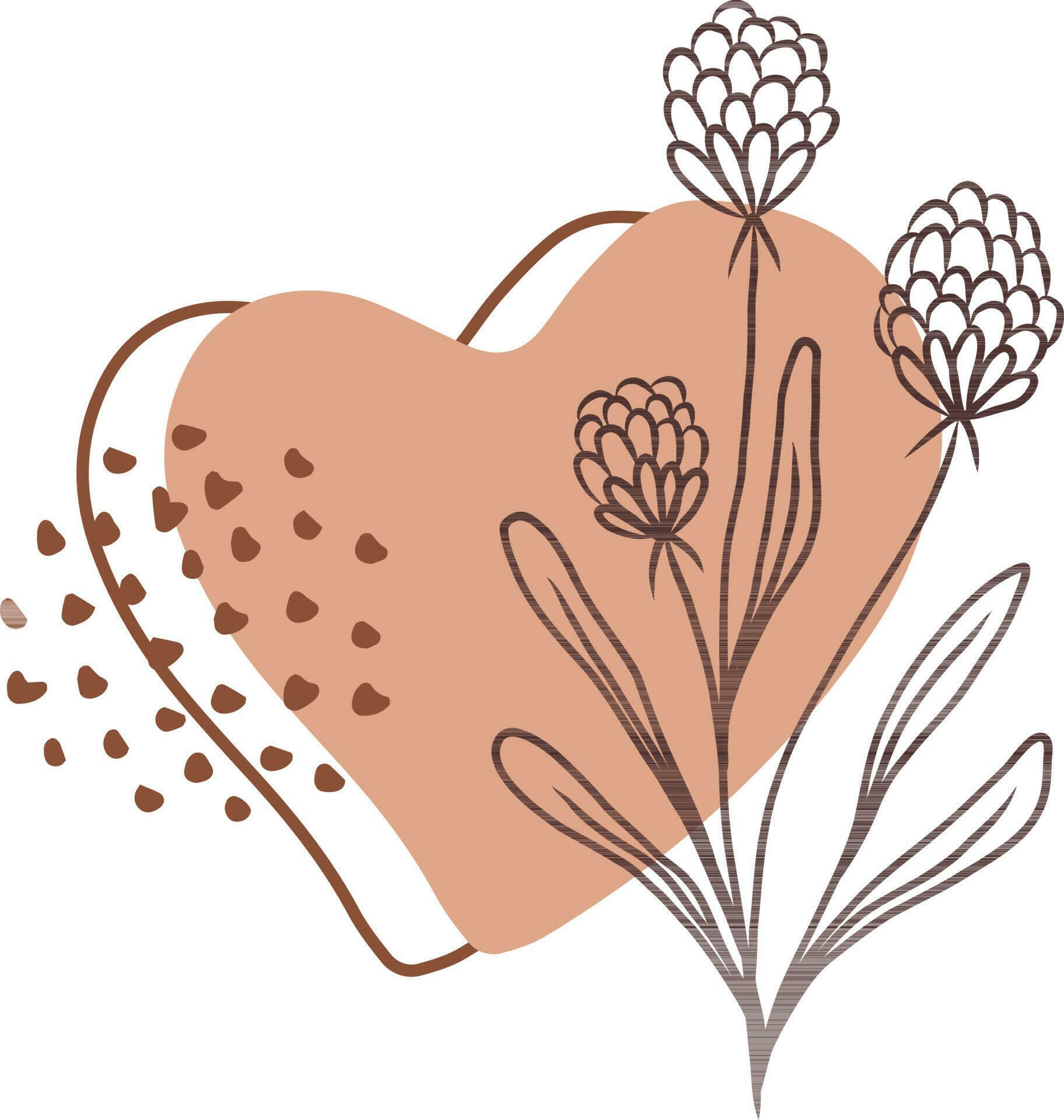 Hand drawn vector abstract floral background with flowers, leaves and heart. Stock Free