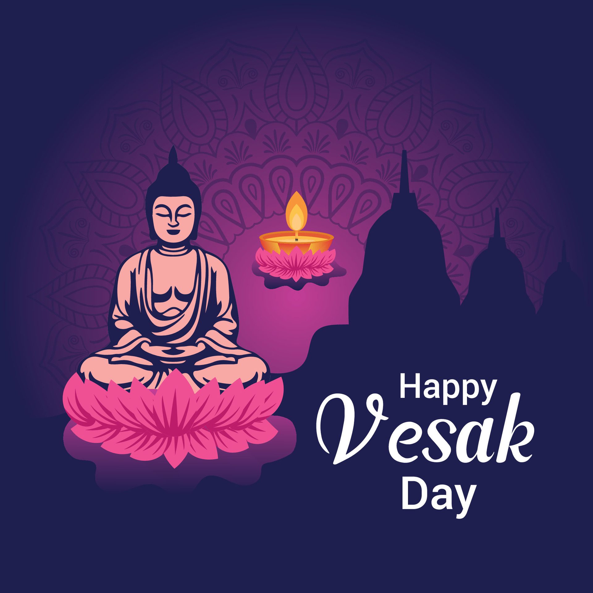 Flat vesak day illustration festival celebration social media post and vesak day Banner Free Vector