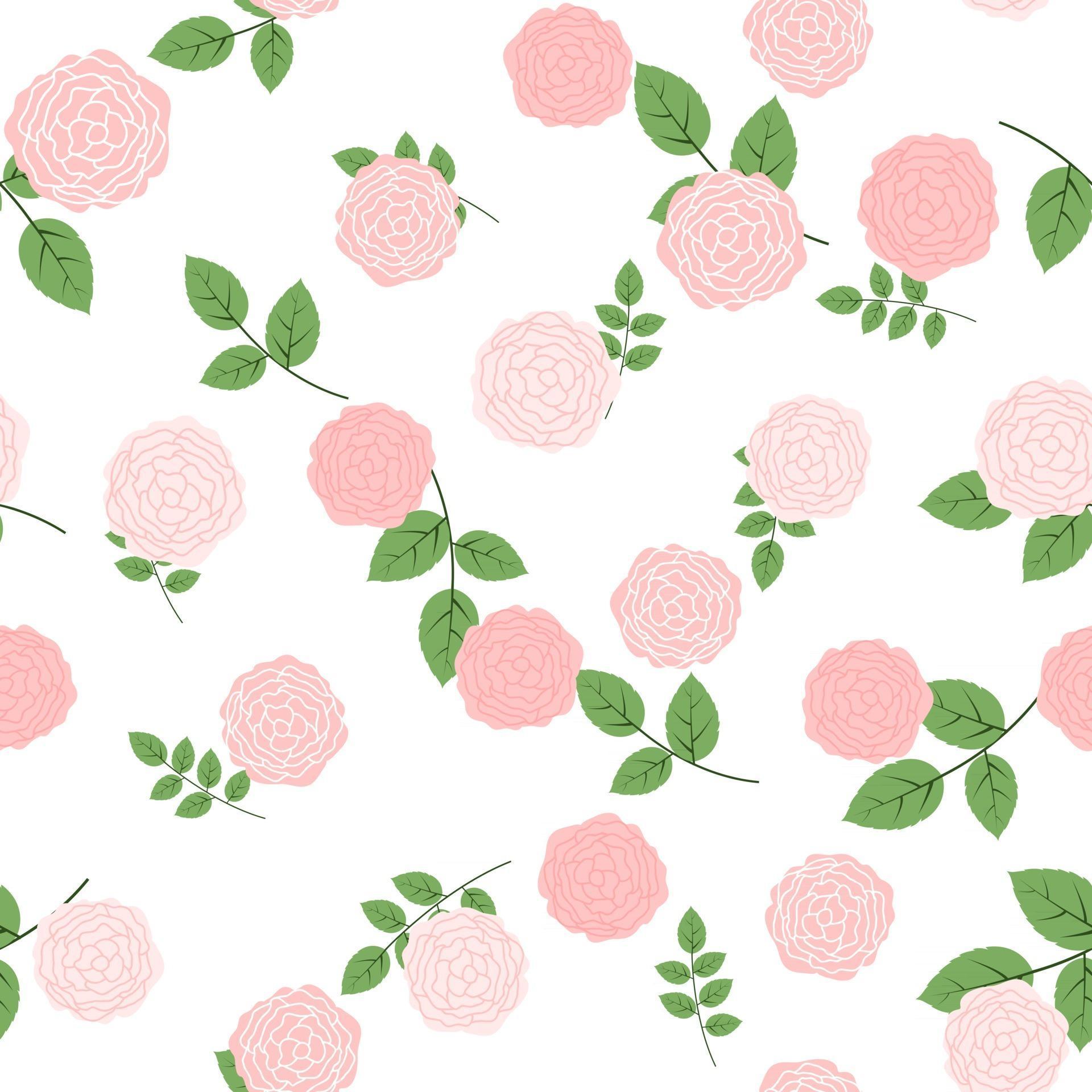 Simple Rose Flower and Leaves Natural Seamless Pattern Background. Vector Illustration EPS10 Stock Free