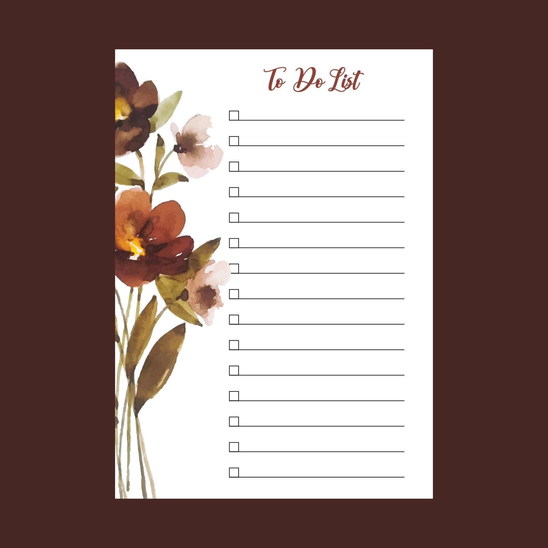 to do list template with watercolor flower illustration Stock Free