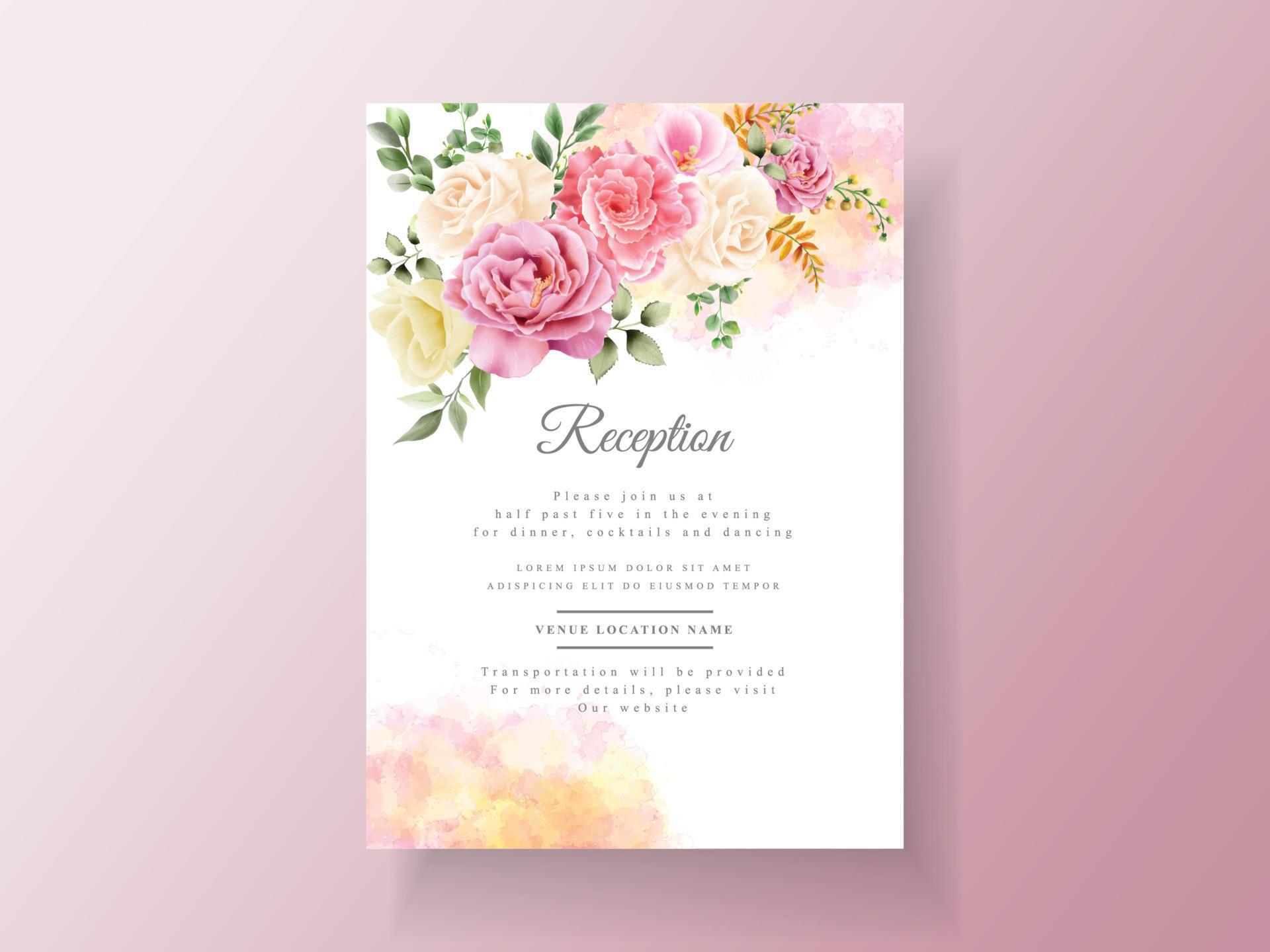 Beautiful pink and yellow flowers wedding invitation card Stock Free