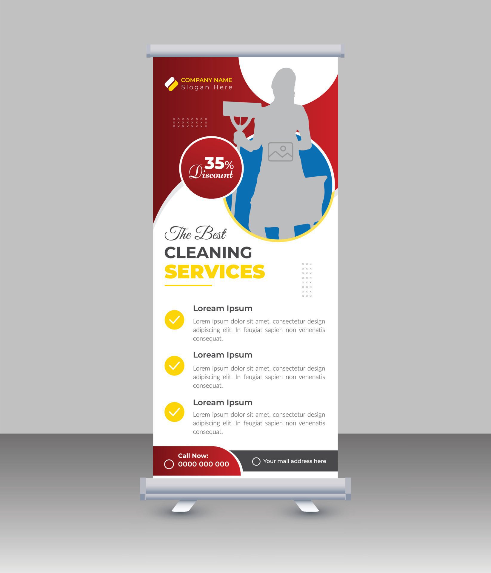 Creative and modern cleaning services business standee roll up banner template Free Vector