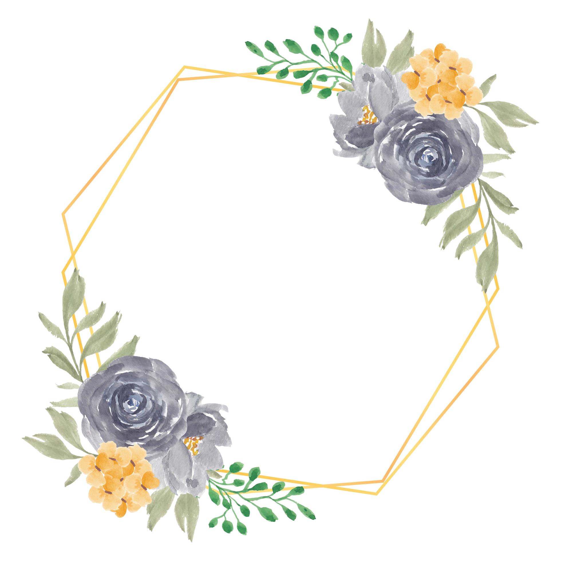 Watercolor rustic purple and yellow rose flower frame Stock Free