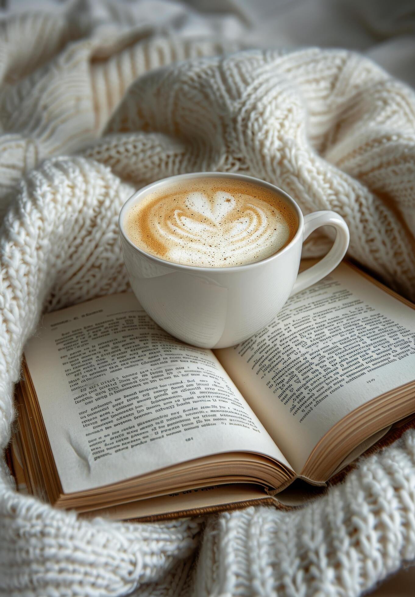 
									A Cup of Coffee, a Book, and Blossoms on a Cozy Blanket Stock Free