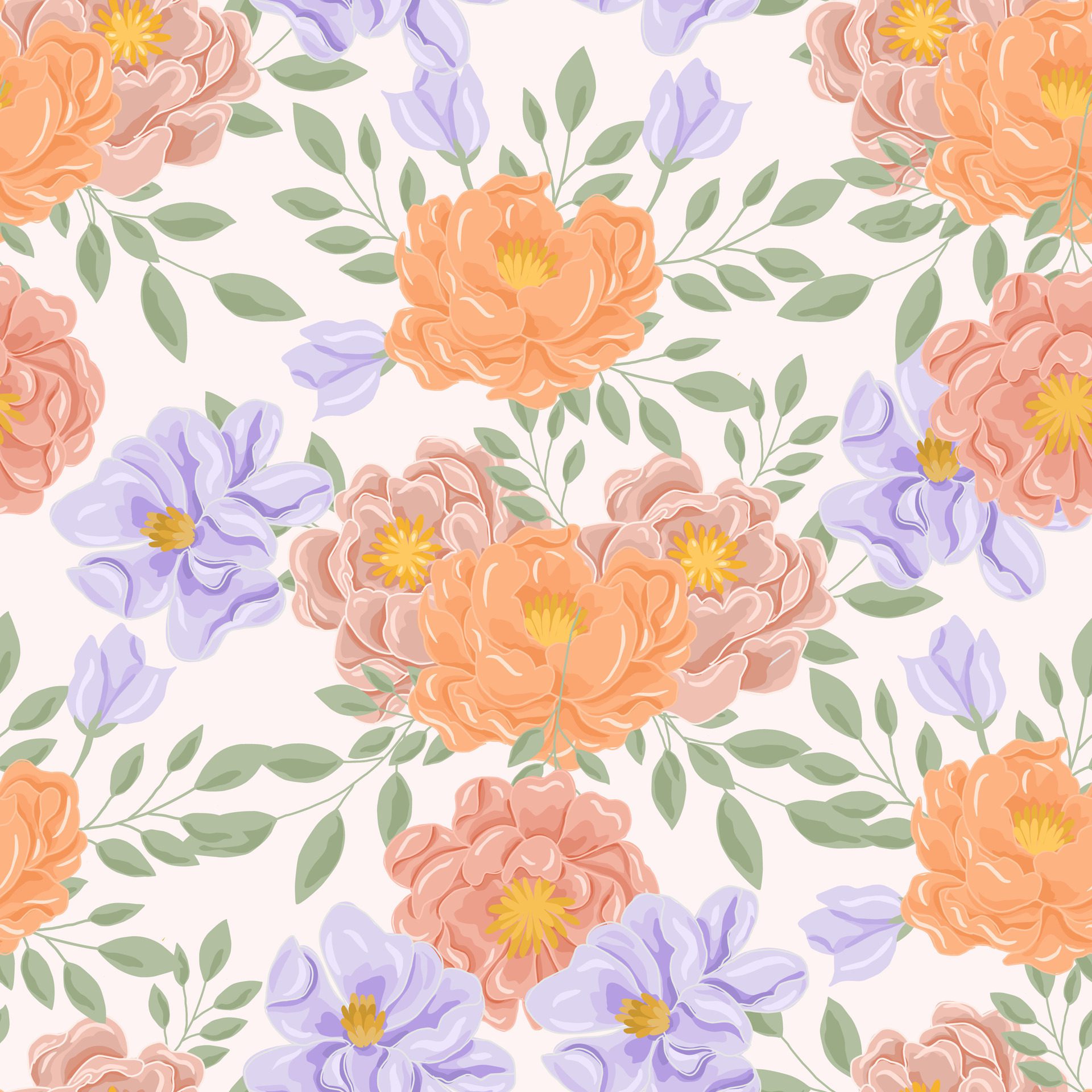 Soft Pastel Hand Drawn Rose Flower Seamless Pattern Free Vector