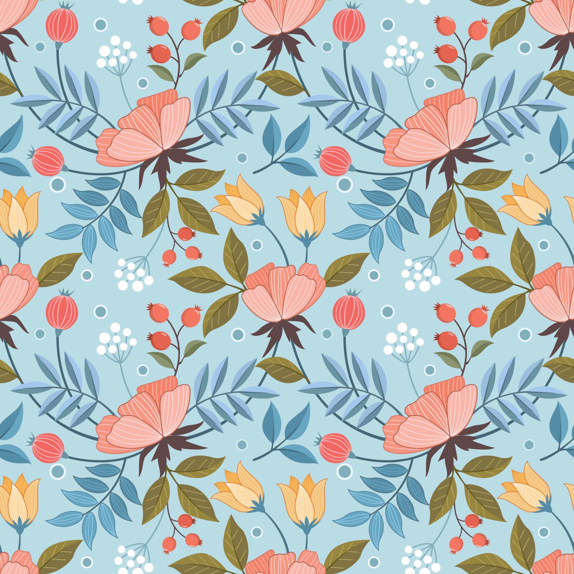 Colorful hand draw flowers seamless pattern. Stock Free