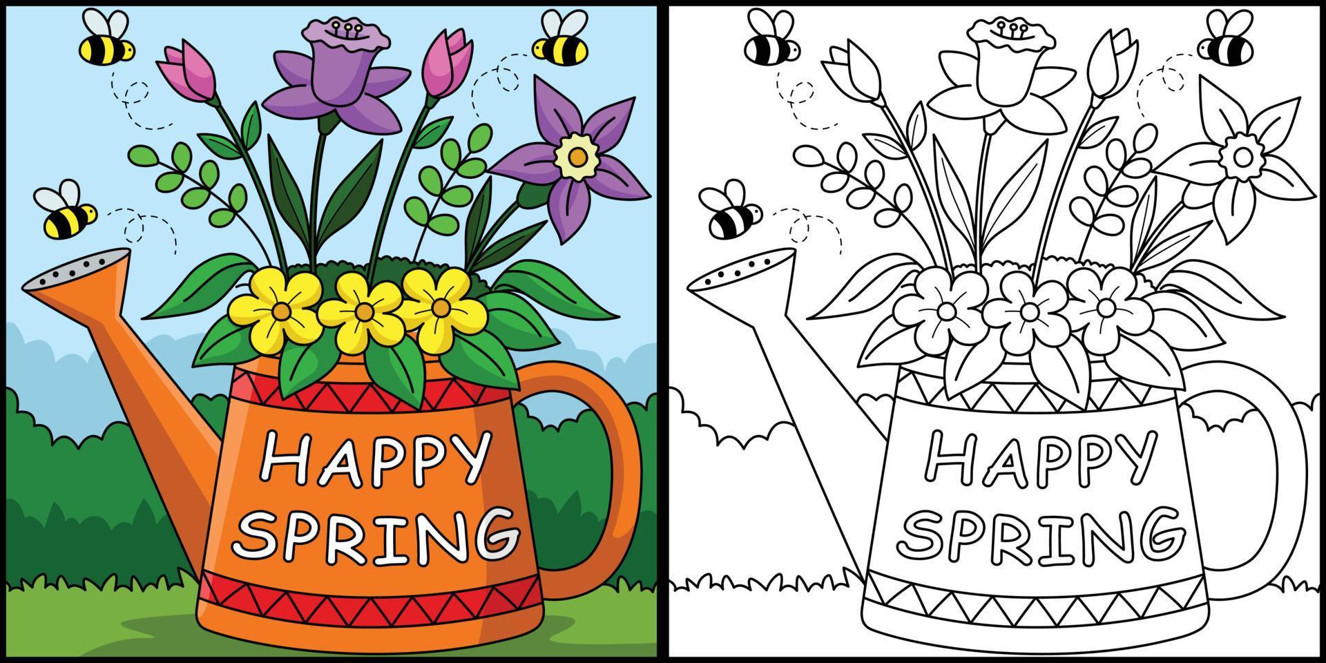 Happy Spring Flower Coloring Page Illustration Stock Free