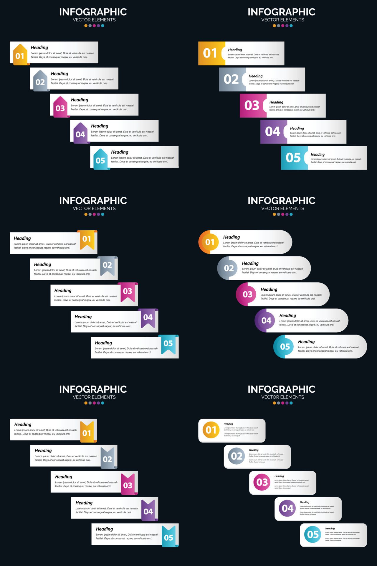 Vector 6 Infographics Pack Presentation slide template 5 Steps cycle diagrams and timelines Free Vector and Free SVG