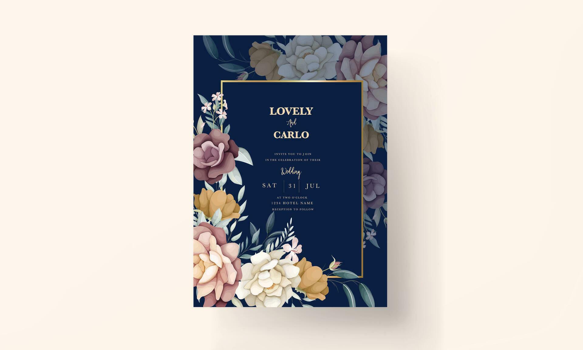 beautiful hand drawn botanical flower invitation card template Stock Free