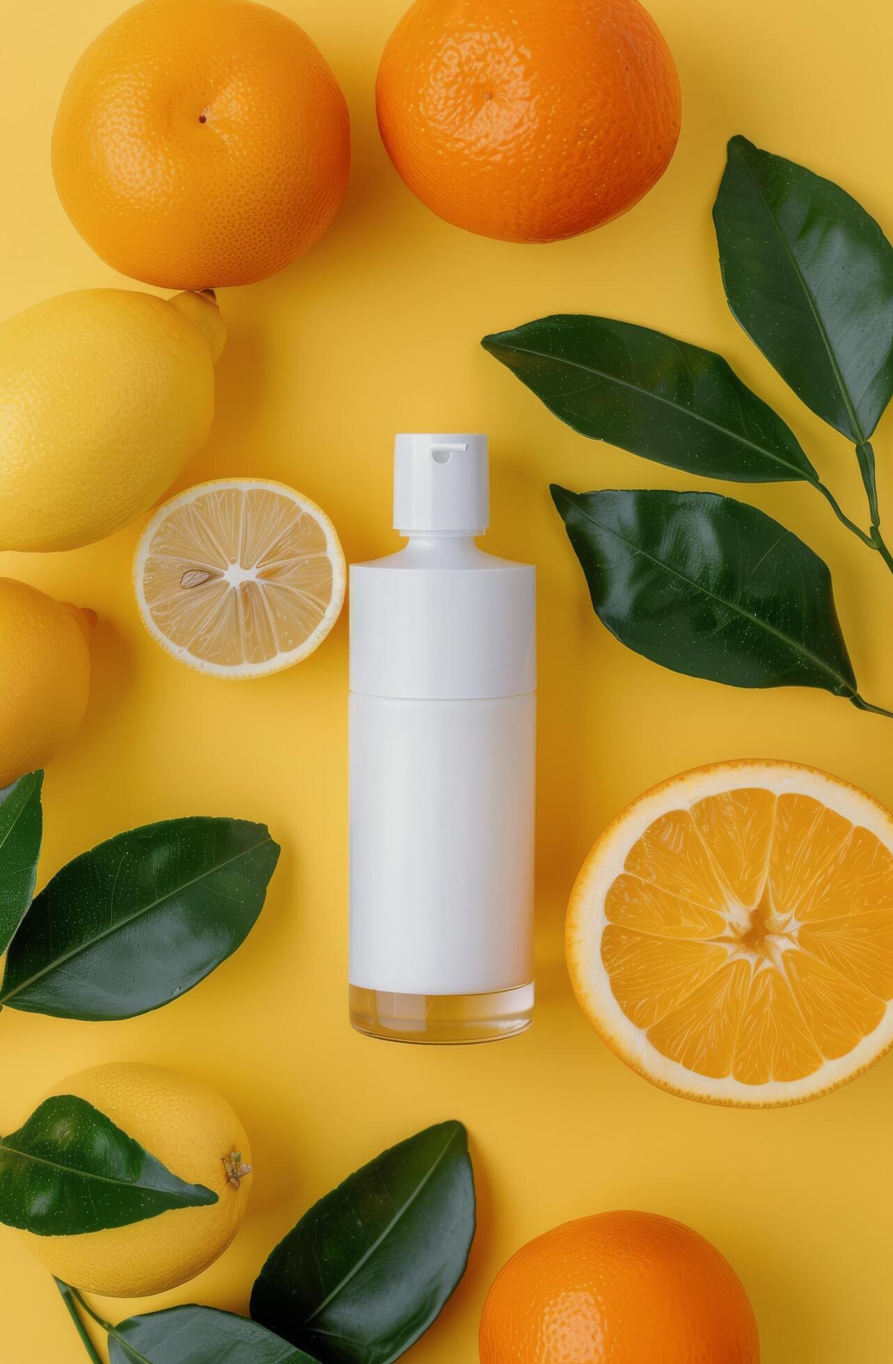 Citrus-Themed Product On Yellow Background Stock Free